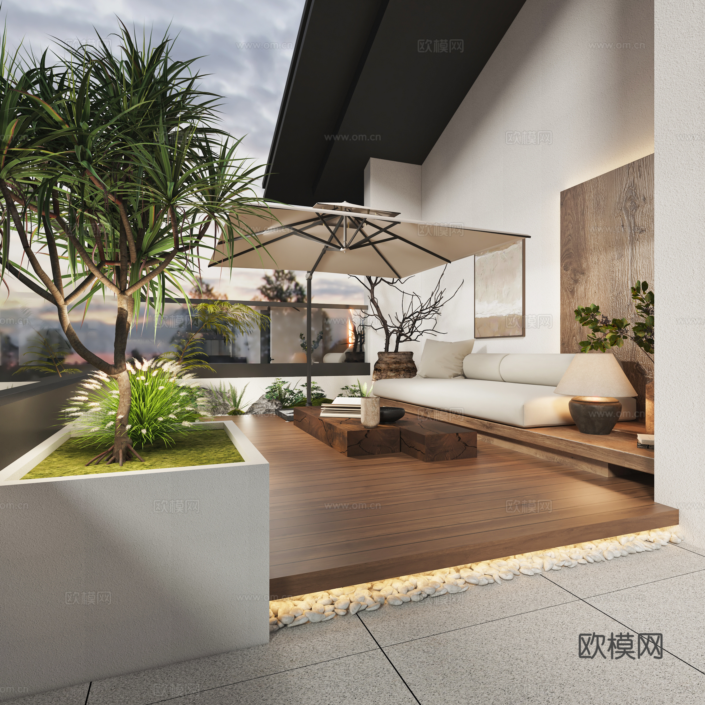Wasabi style roof garden leisure balcony 3d model