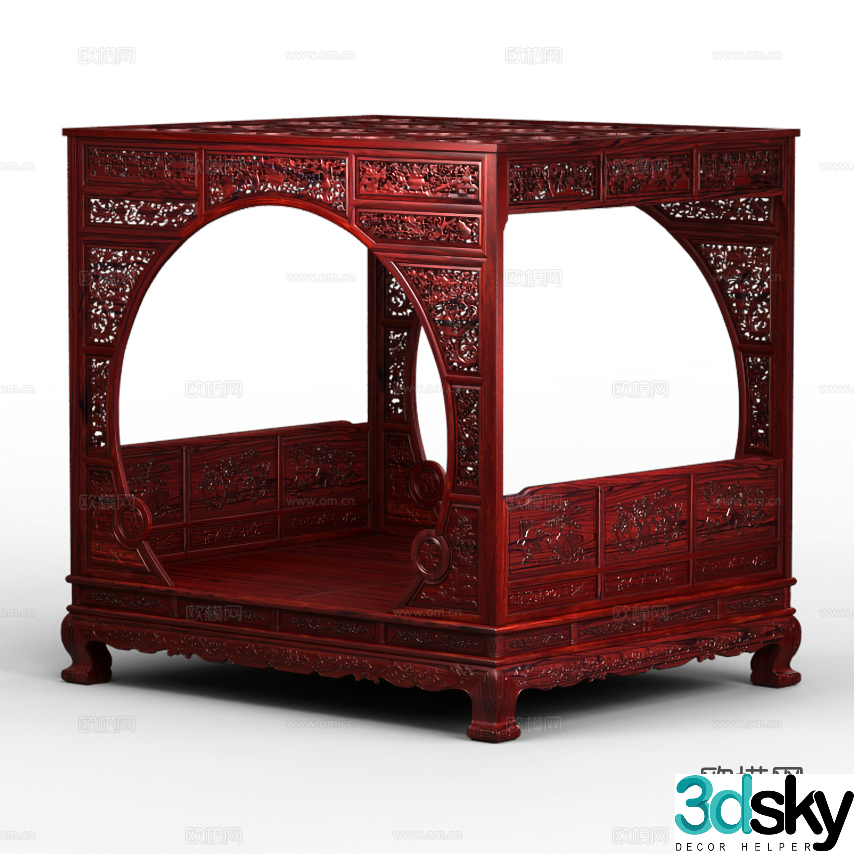 Chinese style shelf bed Yuedong door bed Carved shape Solid wood mahogany 3D model