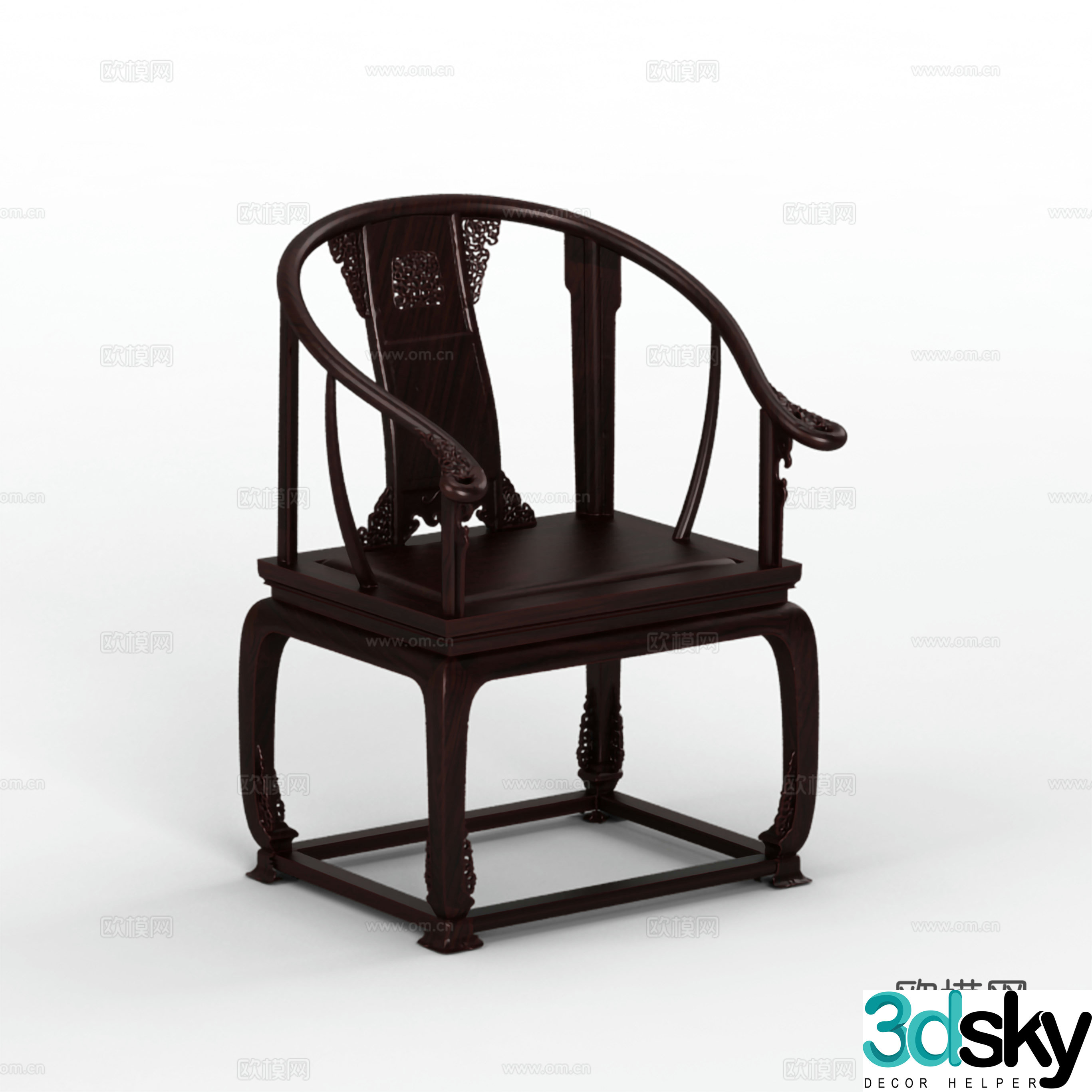 Chinese style ring chair round chair carved shape solid wood 3D model