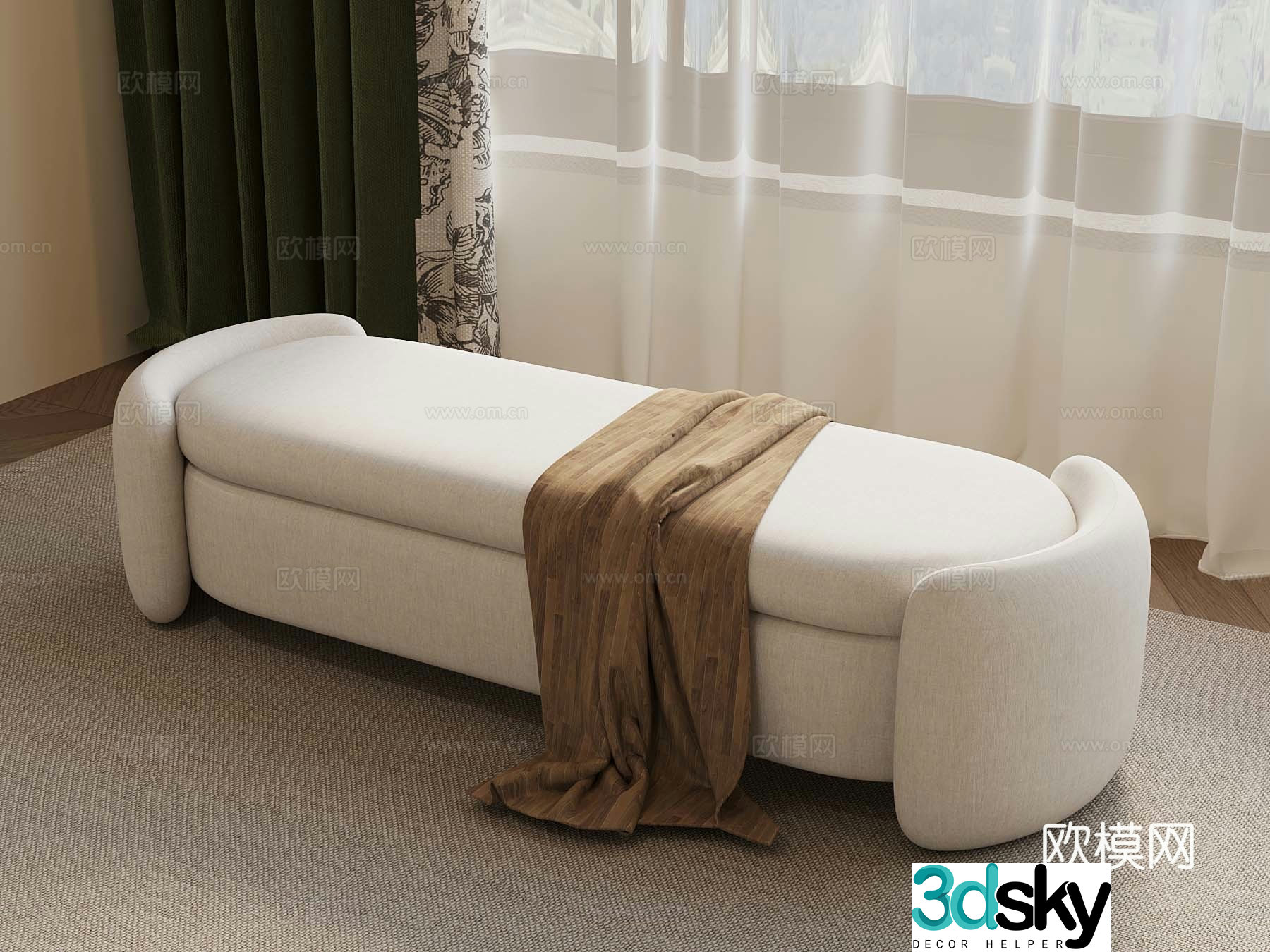 Modern cream style shoe changing stool bed tail stool 3D model