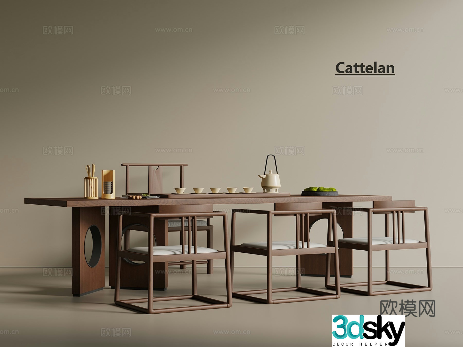 New Chinese style medieval tea table tea table big table long table 3D model