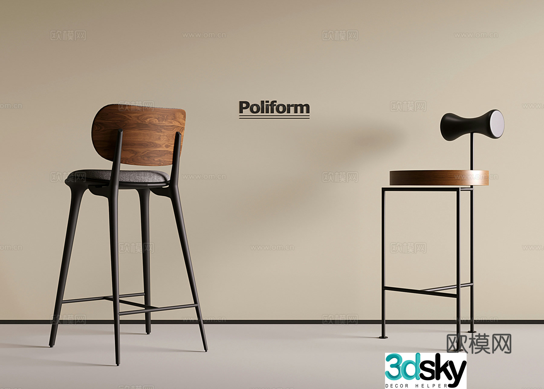 Modern medieval bar chair bar stool wooden bar chair 3d model