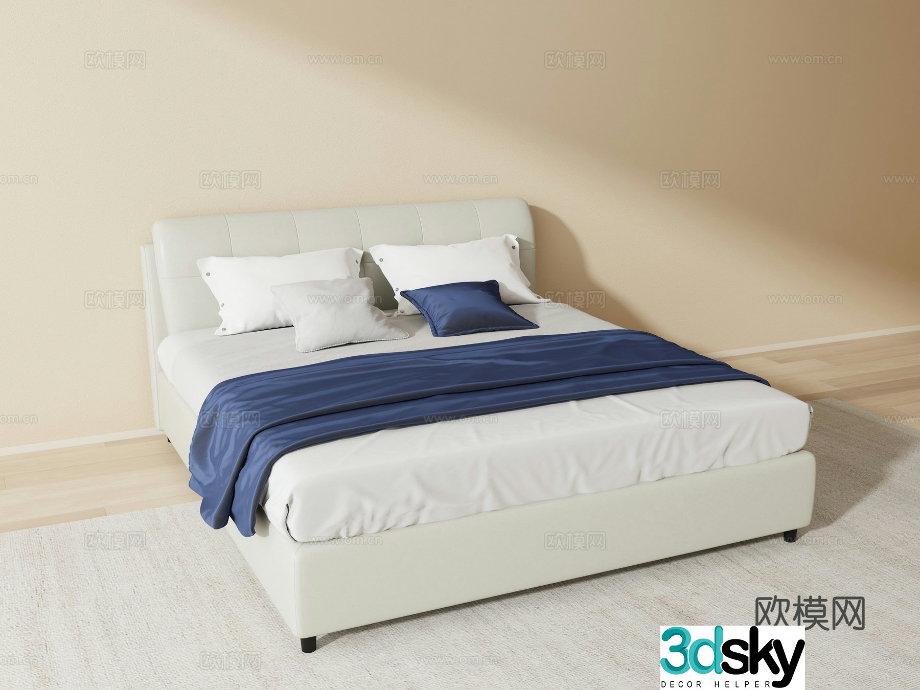 Simple modern double bed 3d model