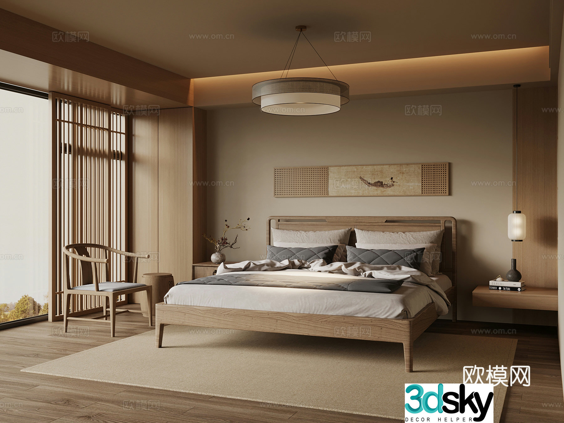 New Chinese style bedroom double bed 3d model