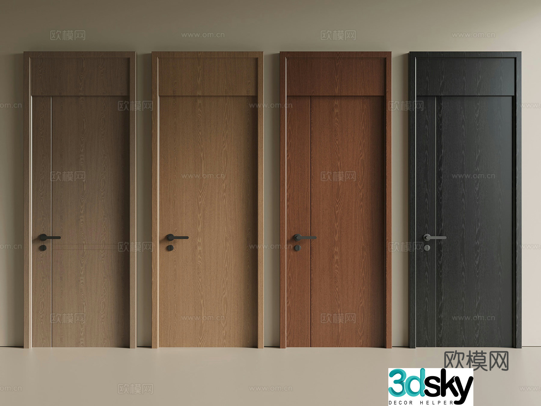 Middle Ages New Chinese Style Single Open Door Wood Door Interior Door Bedroom Door Swing 3D Model