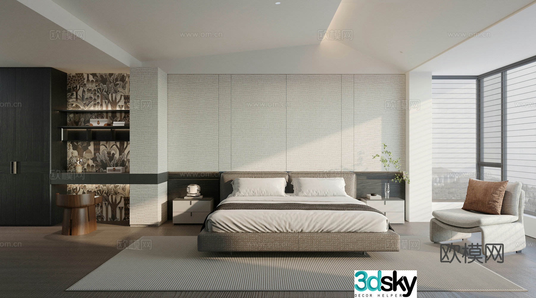 Italian master bedroom Bedroom Light luxury master room Dressing table bedding leisure chair 3d model