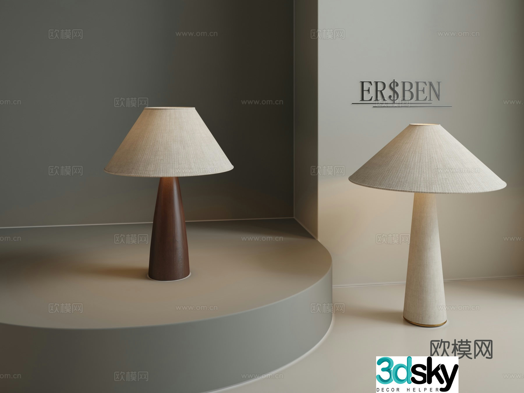 Medium style table lamp simple American retro European texture new Chinese style bedside lamp bedroom living room 3D model