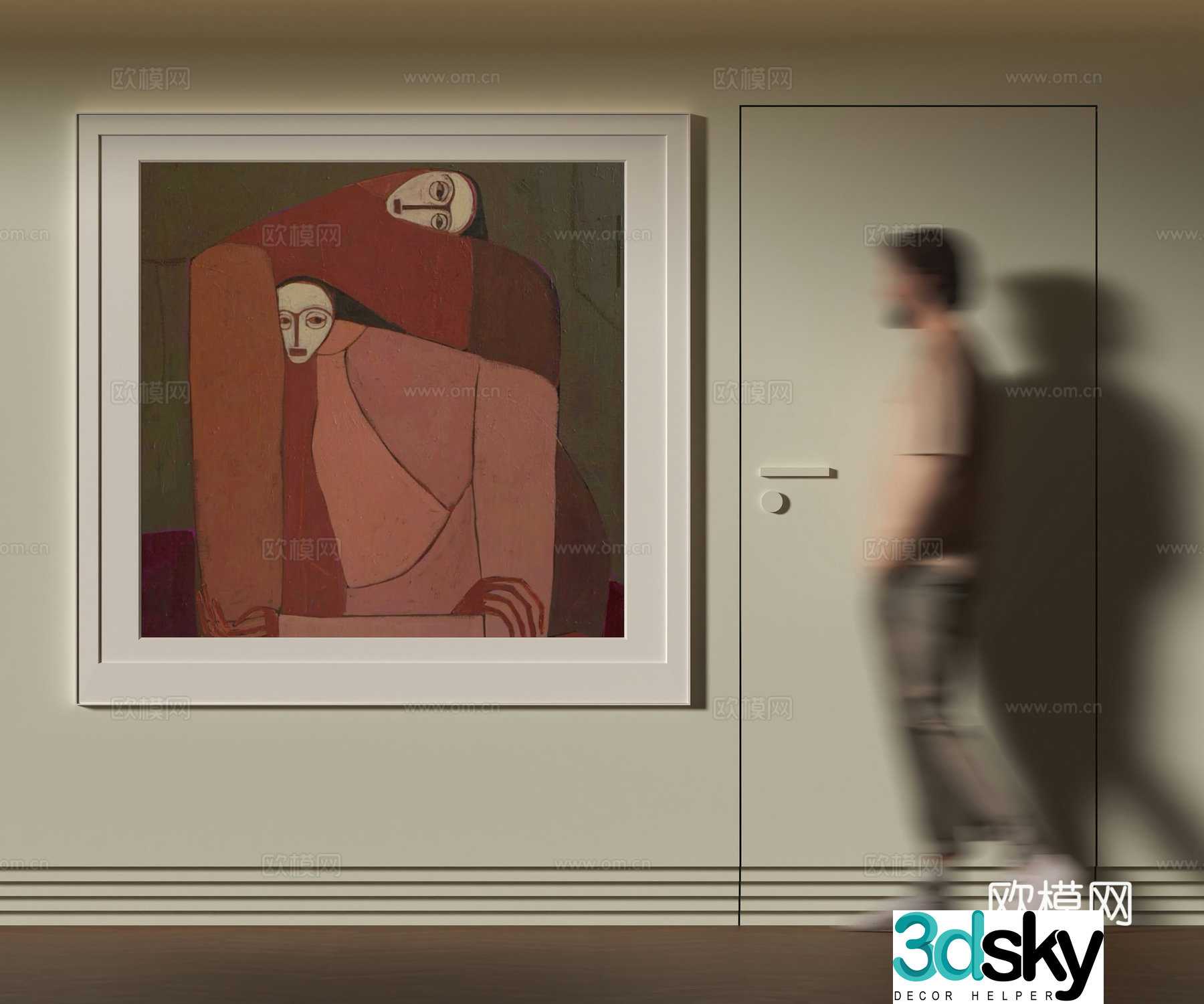 Modern abstract figure hanging painting 3d model