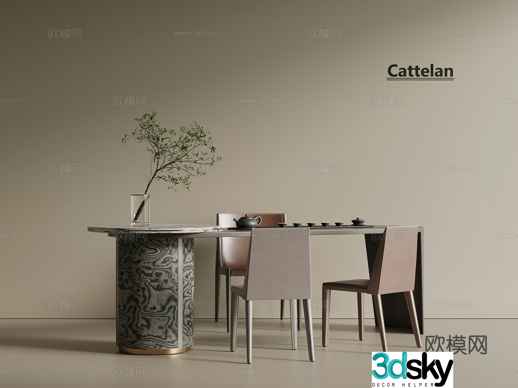 Italian light luxury tea table and chair tea table tea table big table long table 3D model