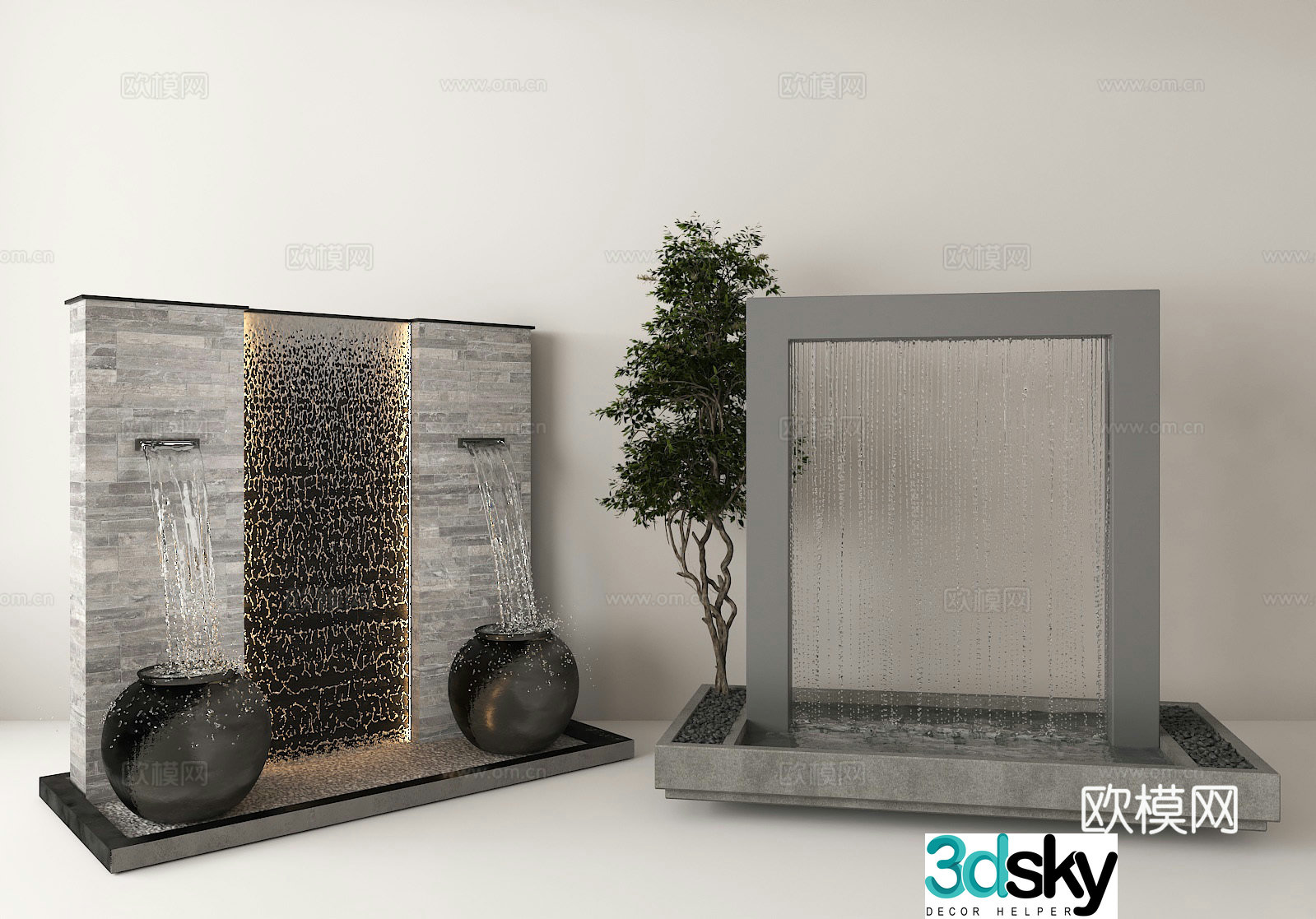 Indoor water curtain wall Modern waterscape installation Landscape flowing water wall Art water curtain wall 3d model