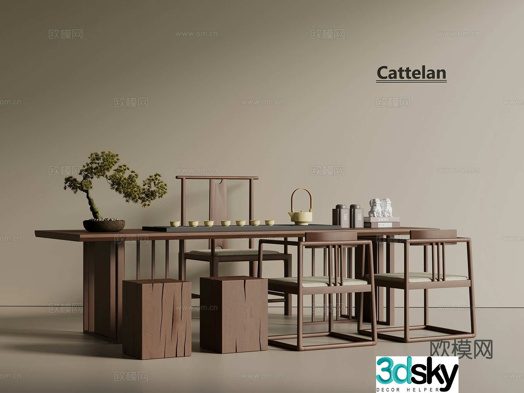 New Chinese style medieval tea table tea table big table long table 3D model