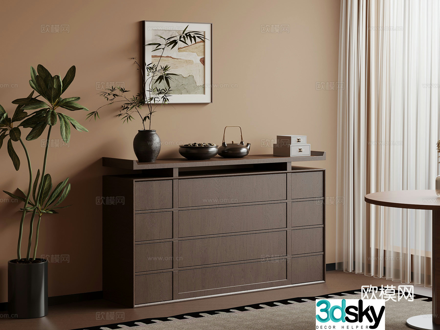 Middle-aged style porch cabinet decorative painting 3D model