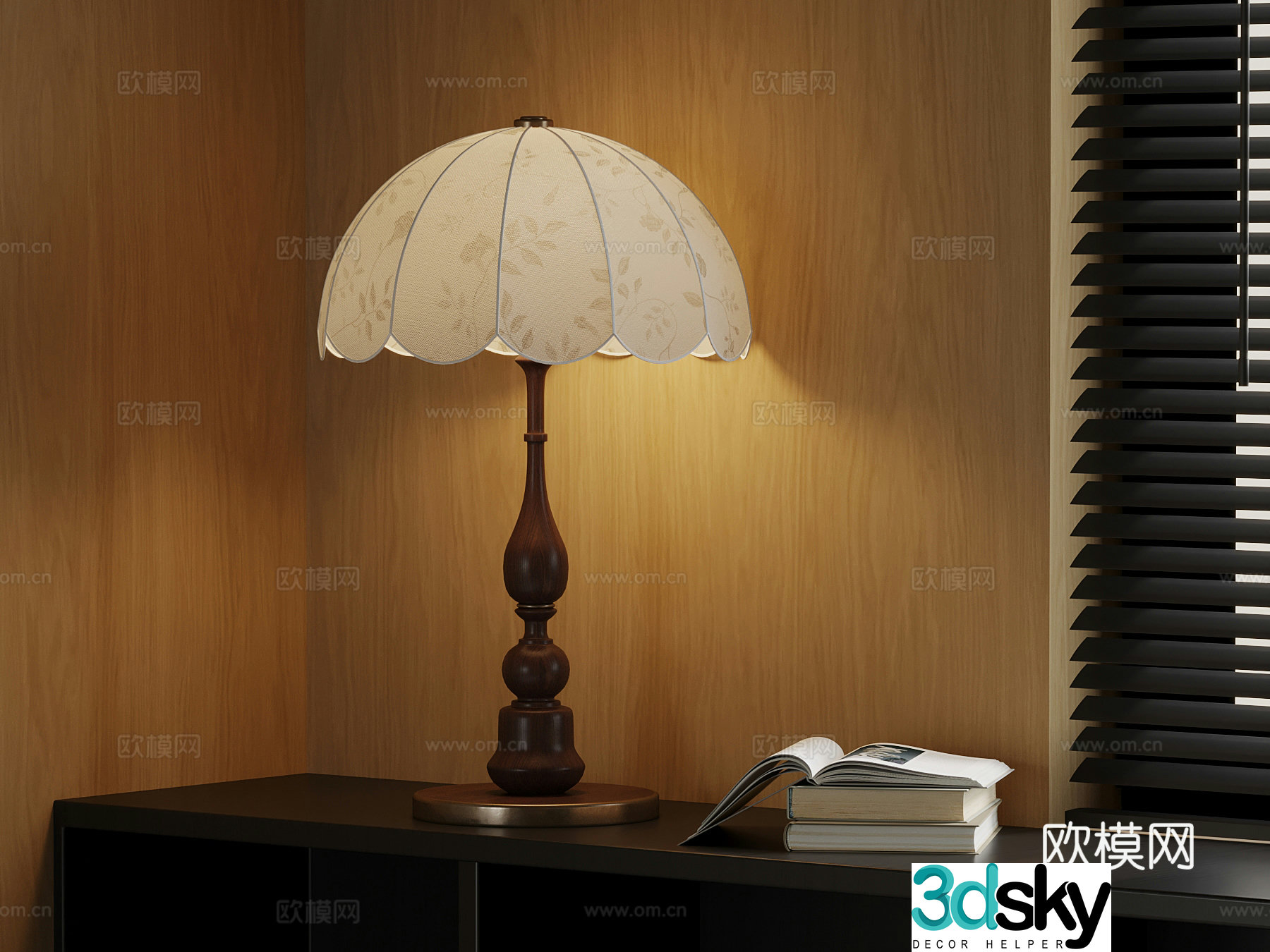 French medieval style table lamp book 3d model