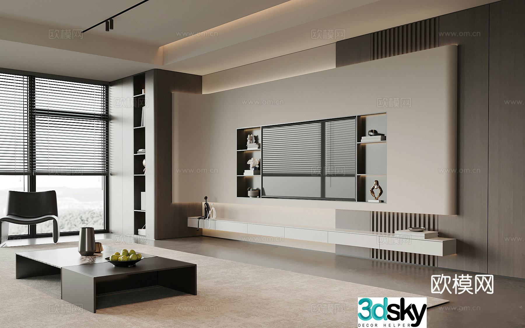 Modern TV background wall living room 3d model