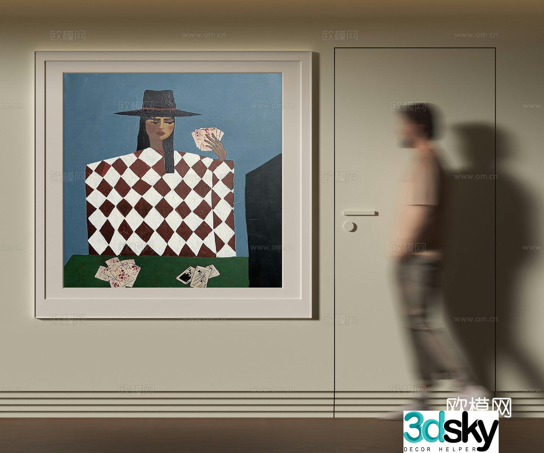 Modern abstract figure hanging painting 3d model