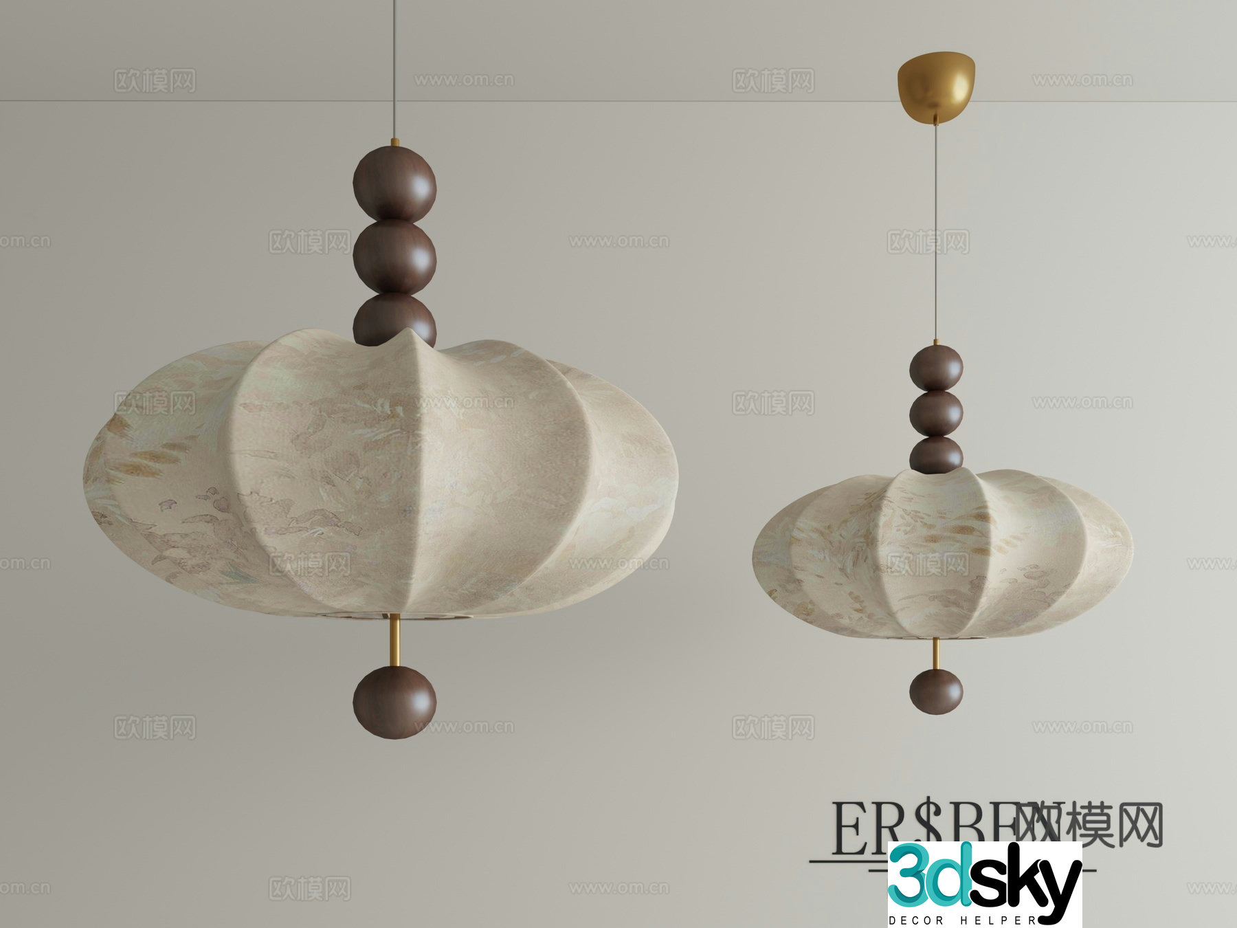 Medium style chandeliers French retro study bedroom living room dining bar lamp cloakroom fabric pumpkin aura light 3d model