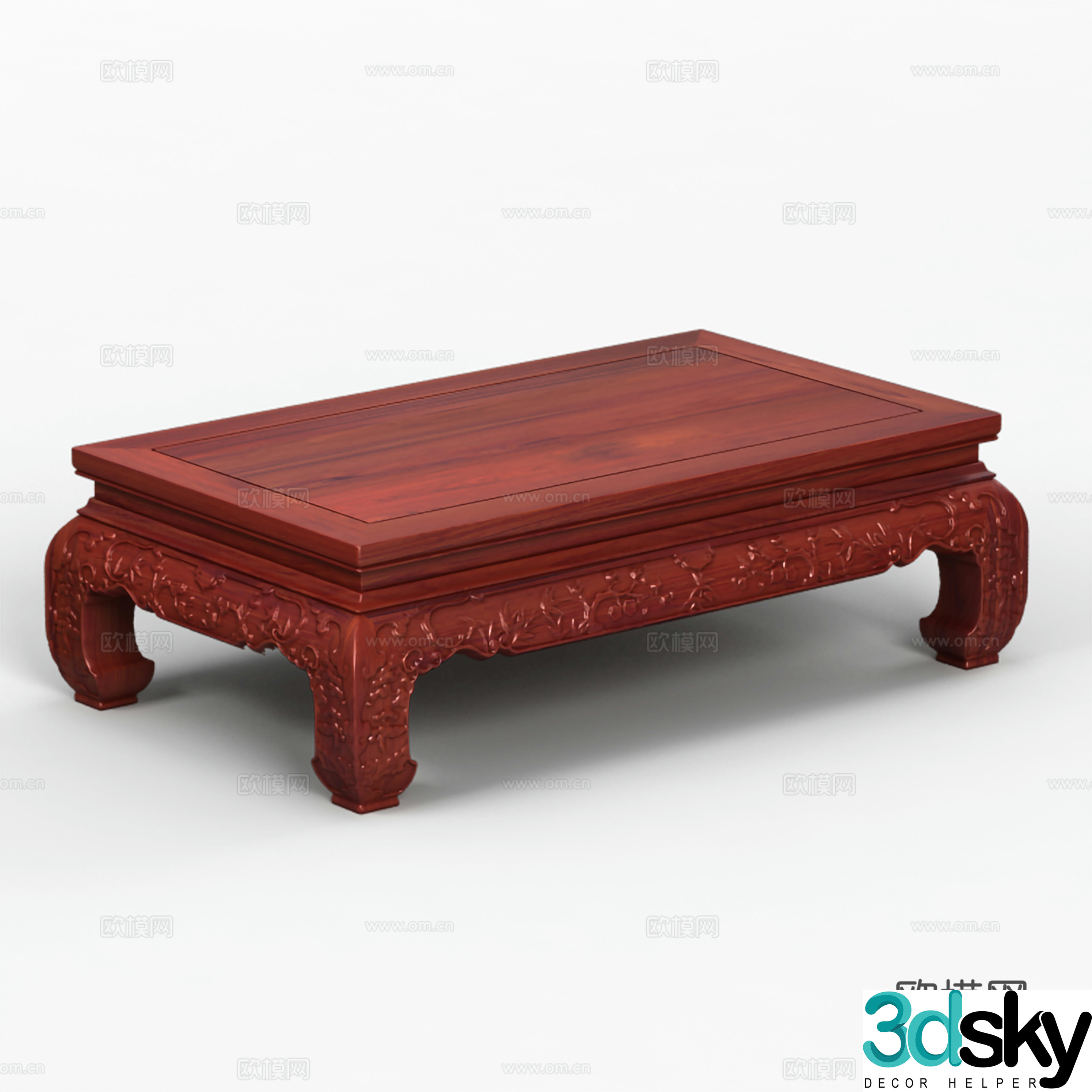Chinese sofa tea table carved shape solid wood mahogany 3D model