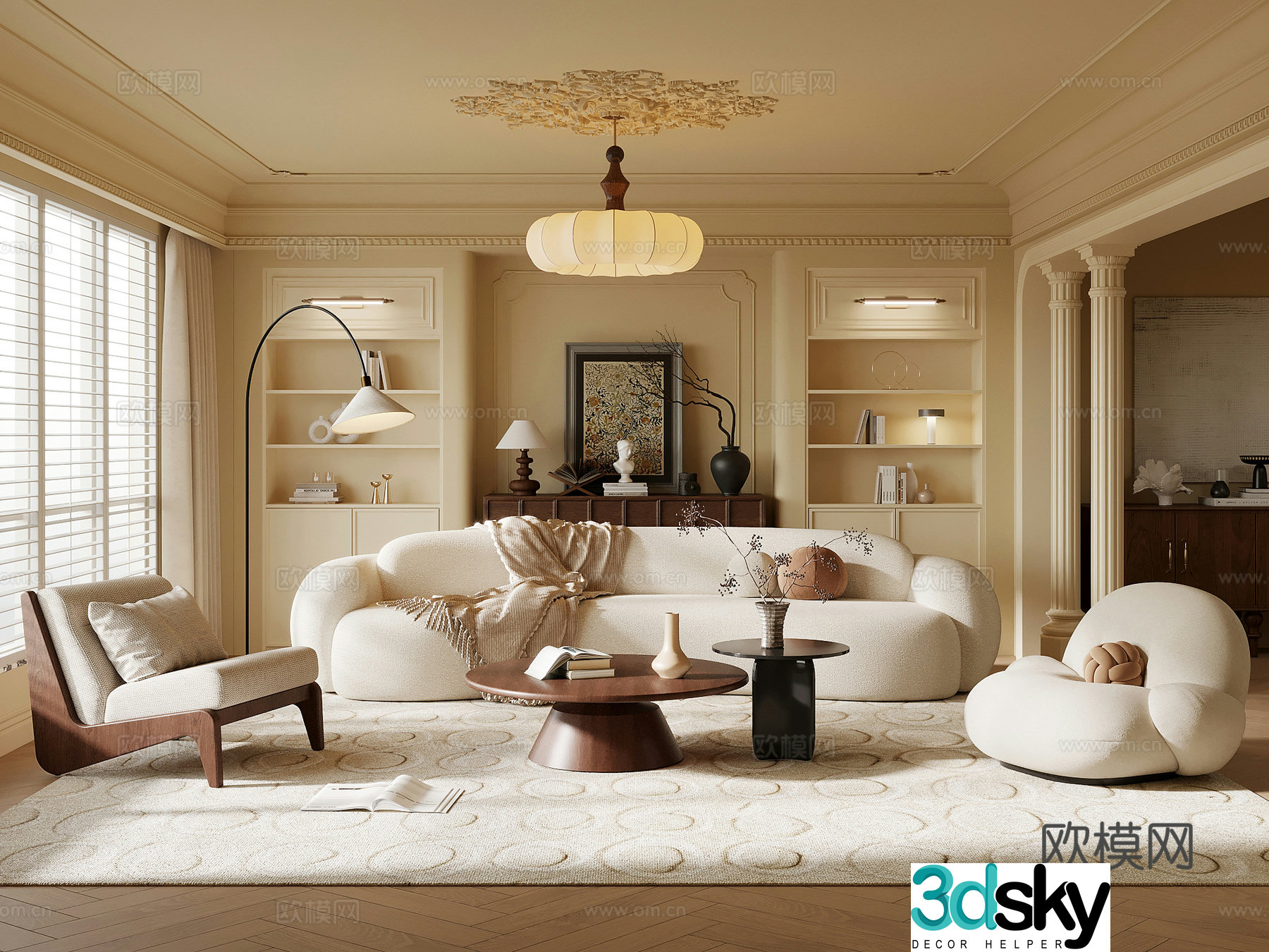 Living room French medieval style living room sofa coffee table combination jewelry ornaments 3D model