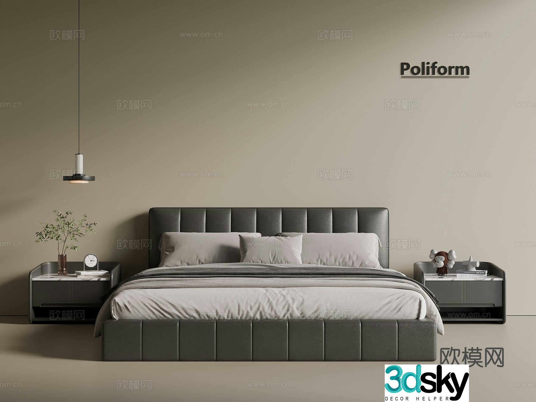 Modern Italian Double Bed Leather Bed Master Bed Fabric Bed 3D Model