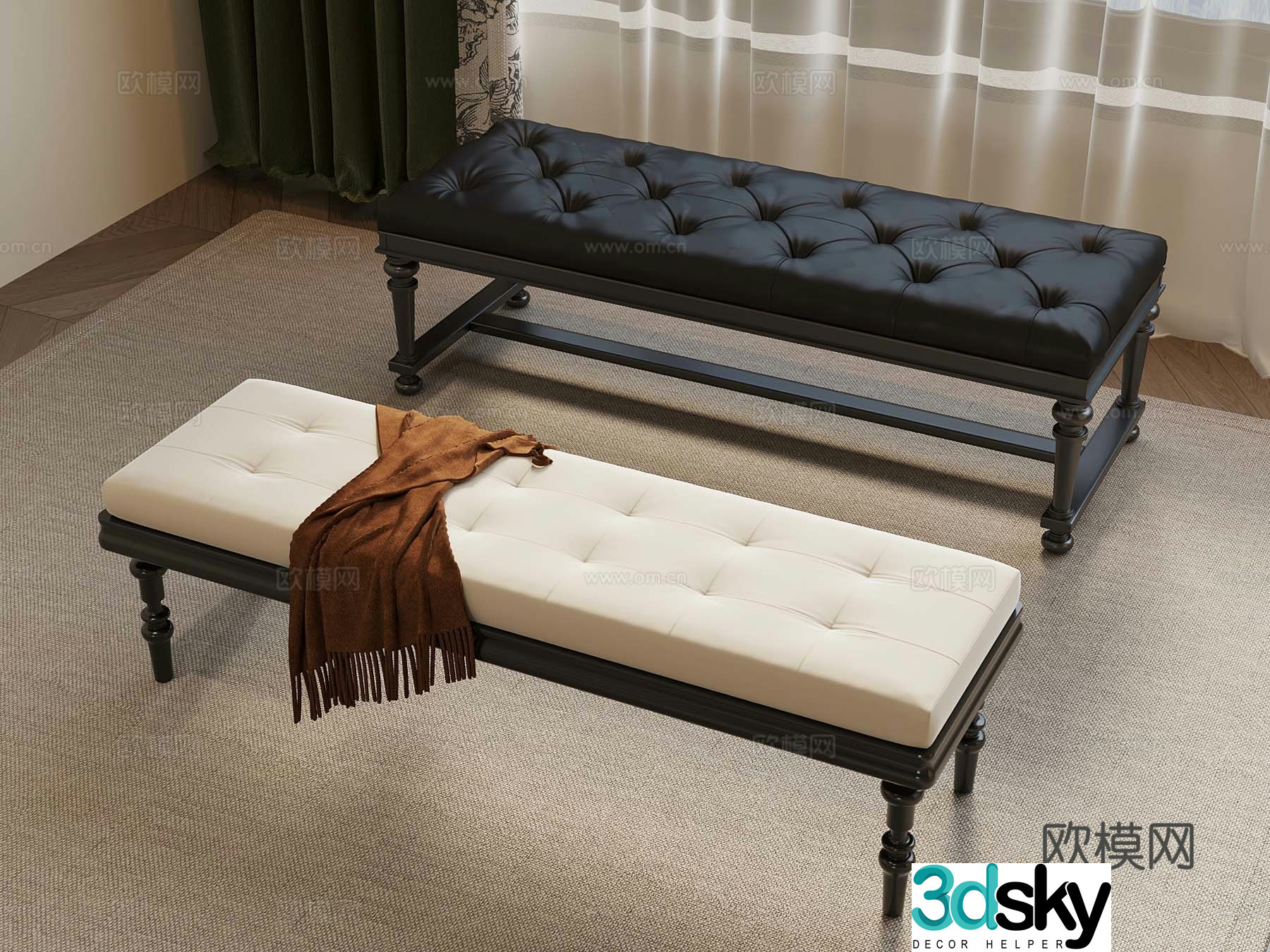 Modern cream style shoe changing stool bed tail stool 3D model