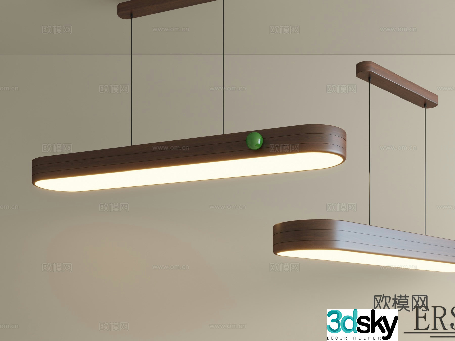 Chandelier Medium style cream style restaurant lamp one-line strip simple walnut color bar desk lamp tea room dining table chandelier 3D model