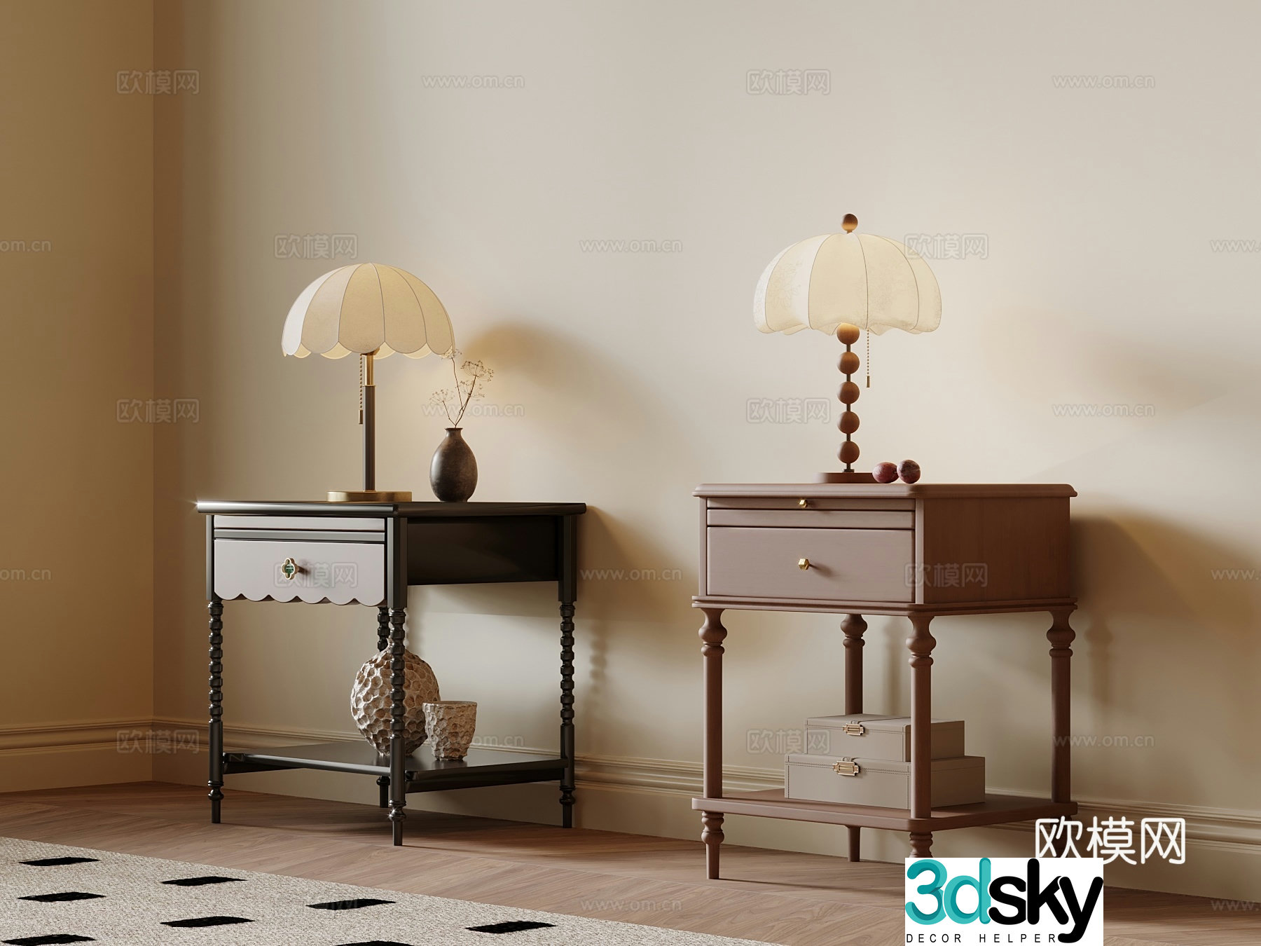French medieval style bedside table 3D model