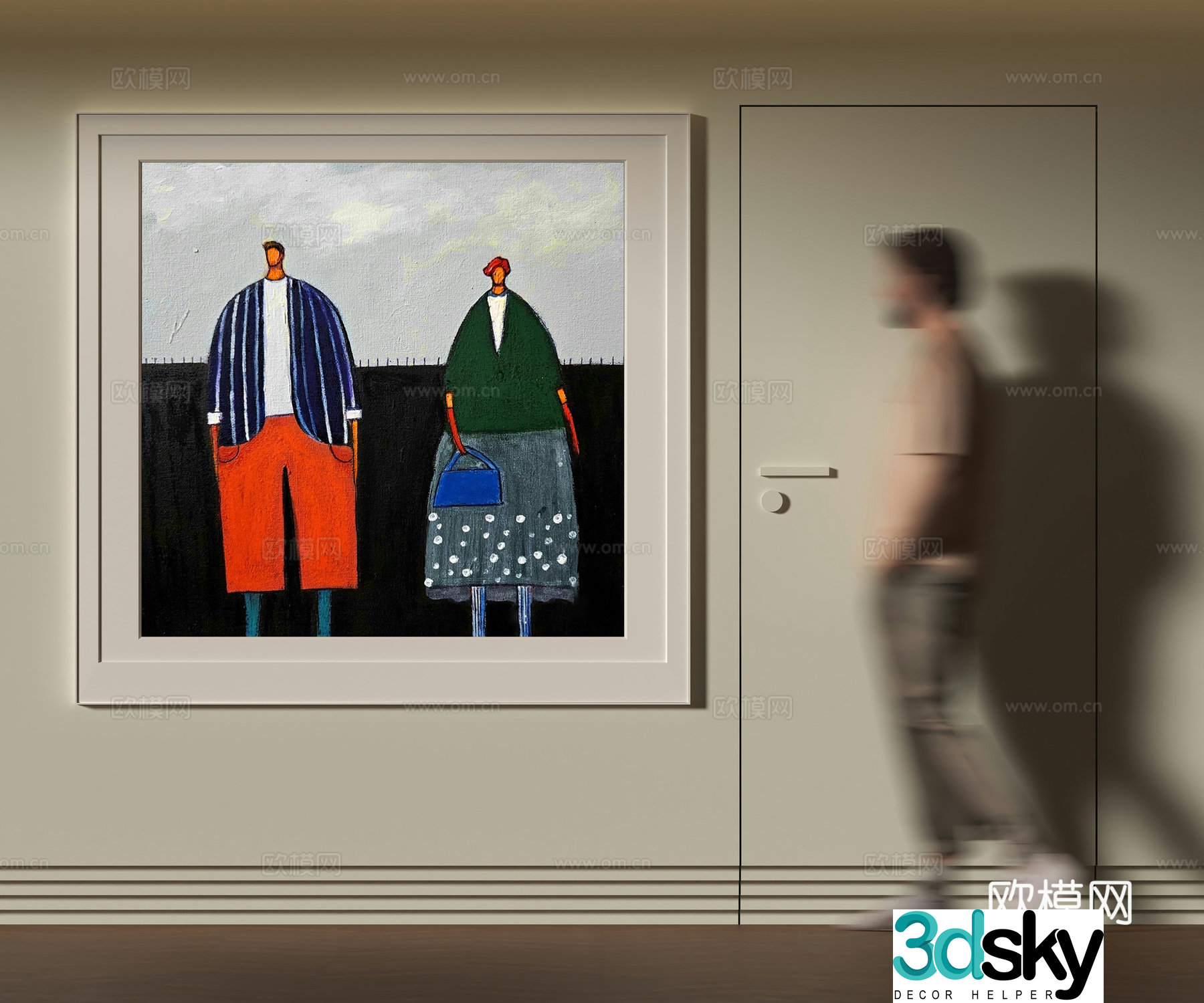 Modern abstract figure hanging painting 3d model
