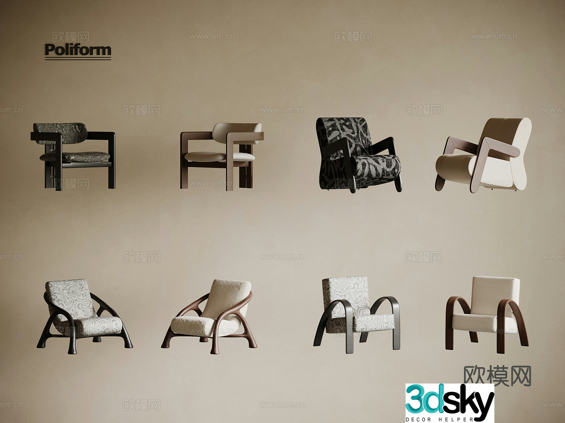 Medium style leisure chair 3d model