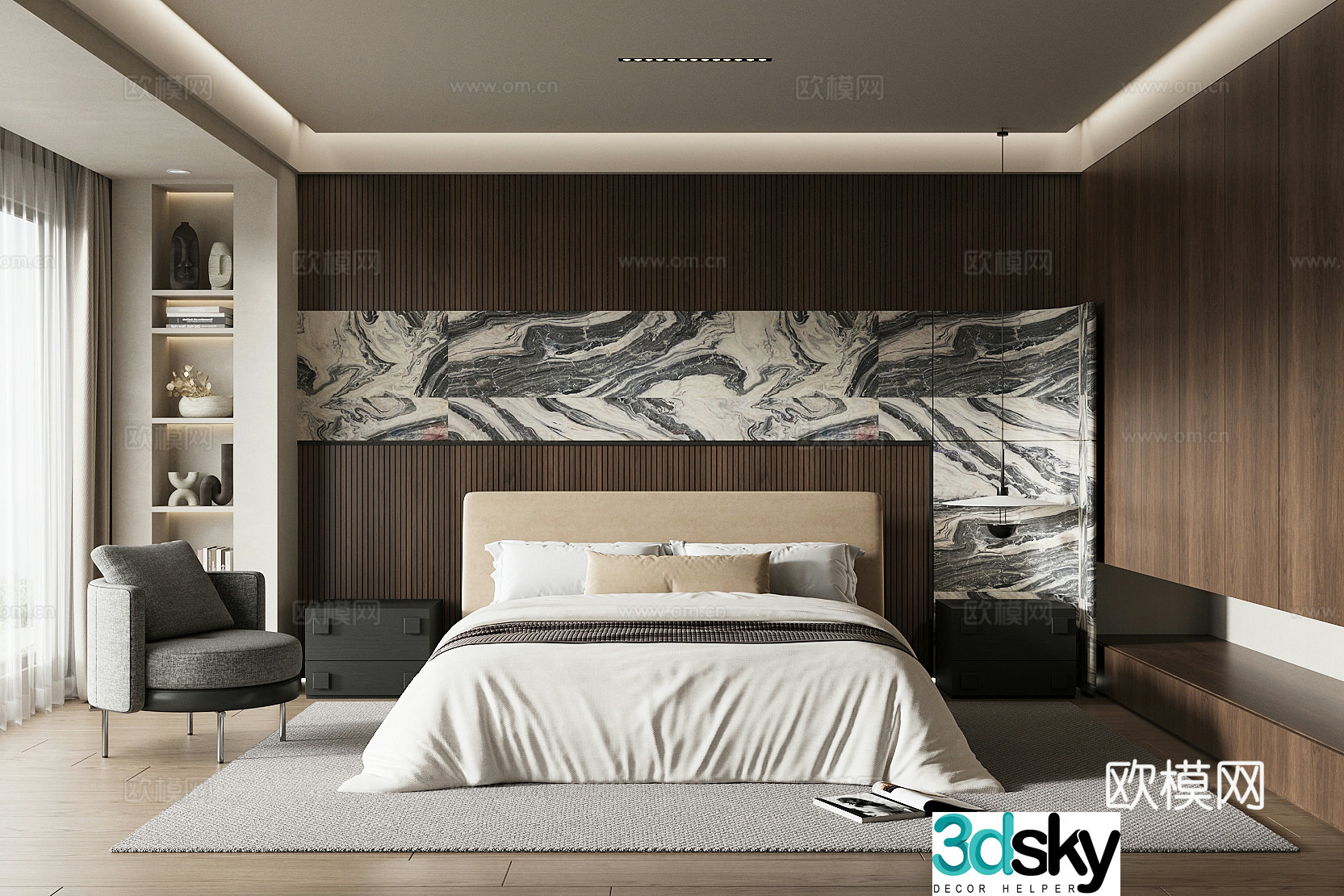 Middle-aged home bedroom master bedroom minimalist bedroom 3d model