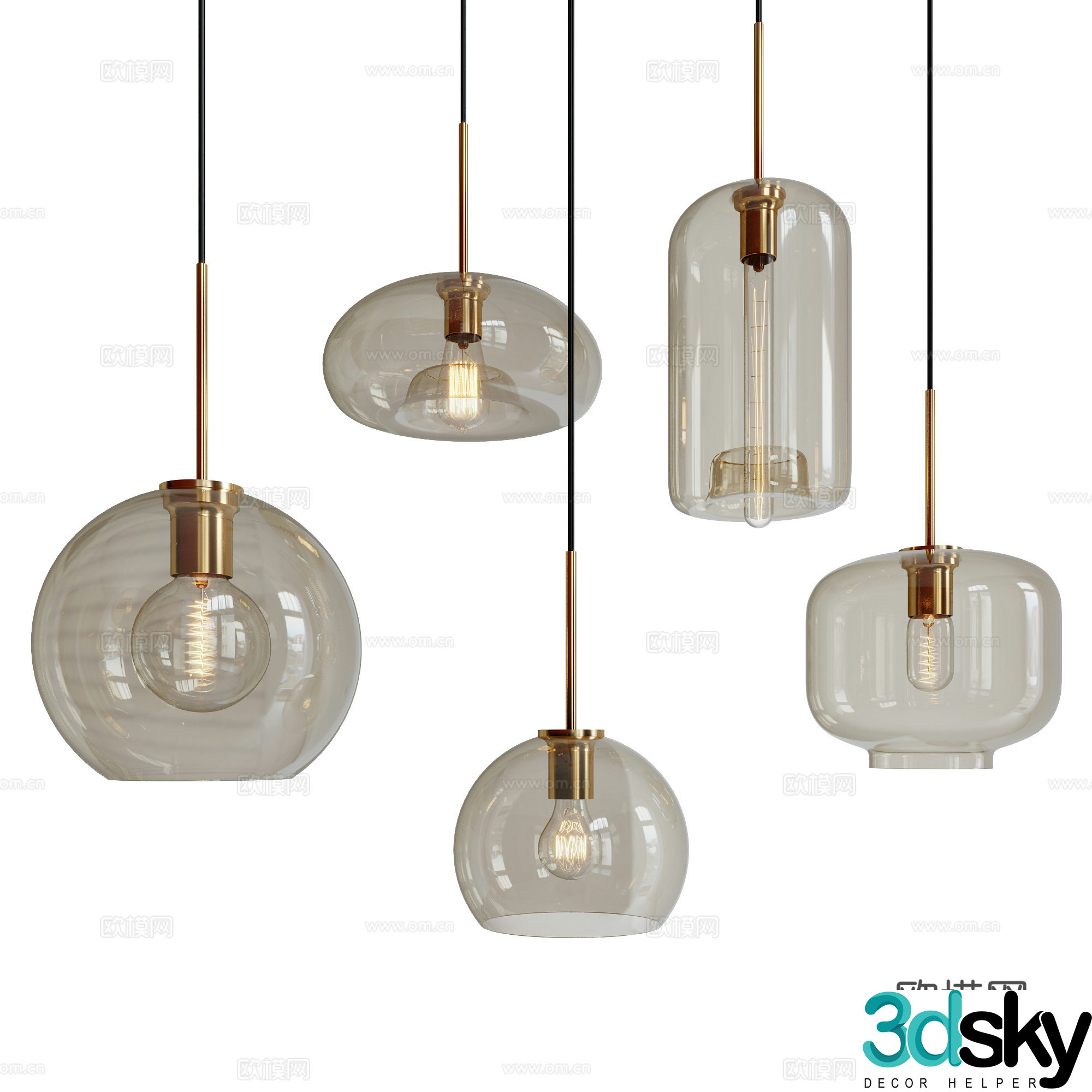 Modern light luxury metal glass decorative small chandelier 3d model
