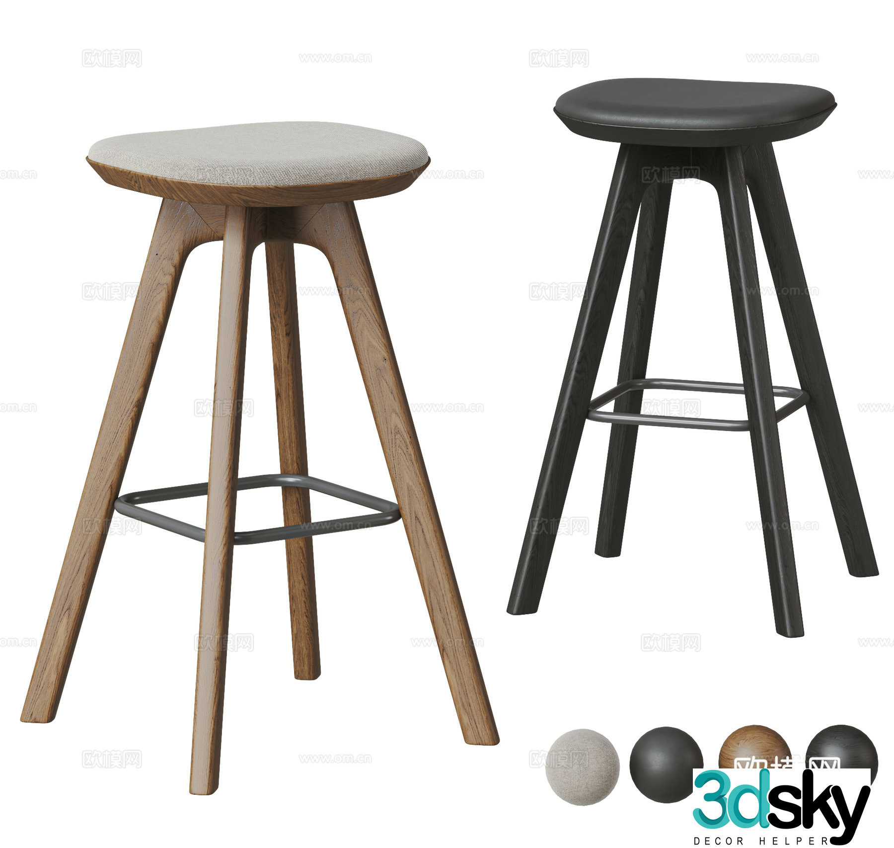 Modern bar chair combination medieval style bar stool solid wood bar stool leather bar chair milk tea coffee shop stool 3D model