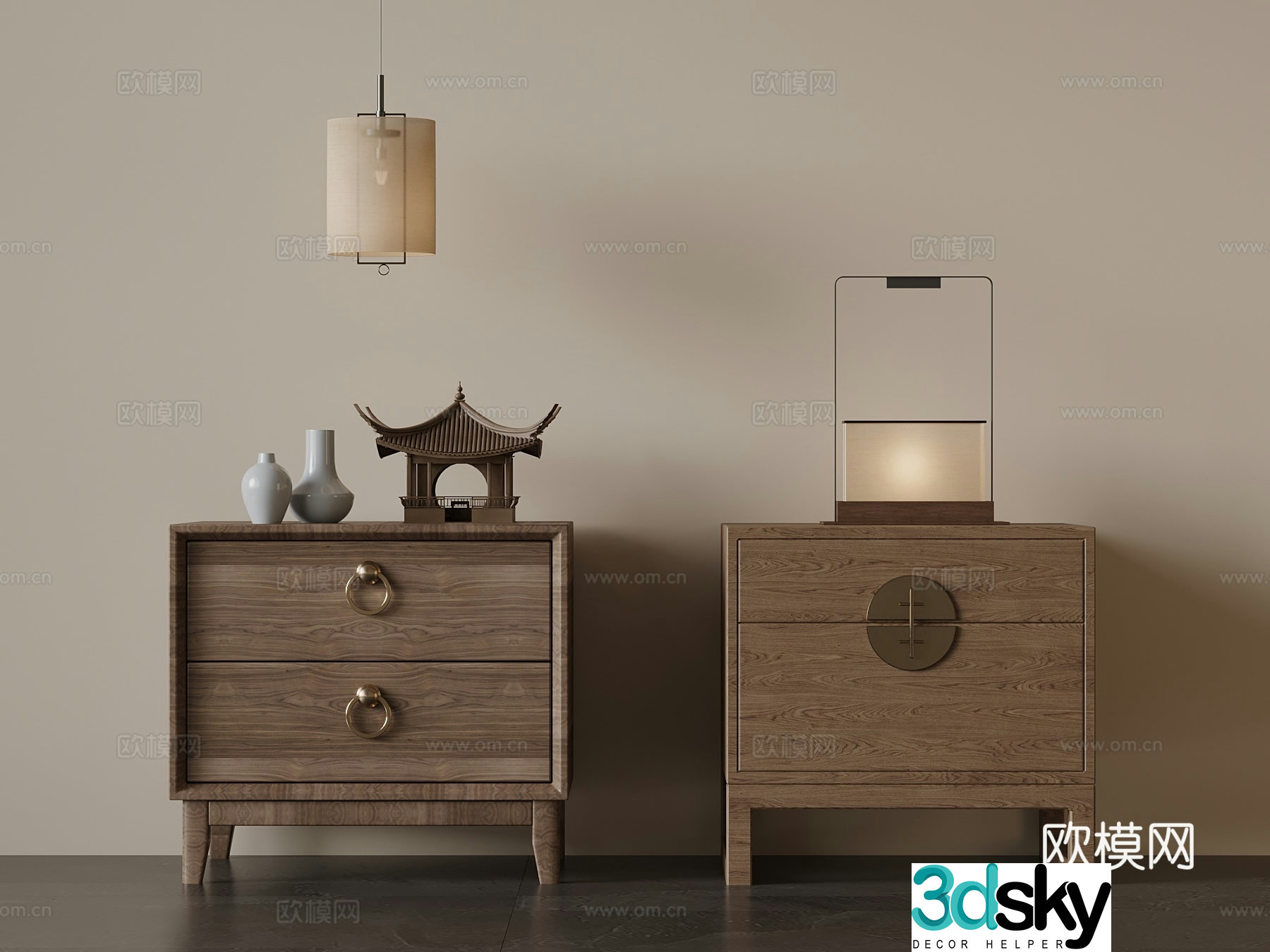 23 New Chinese style bedside table lamp chandelier 3d model