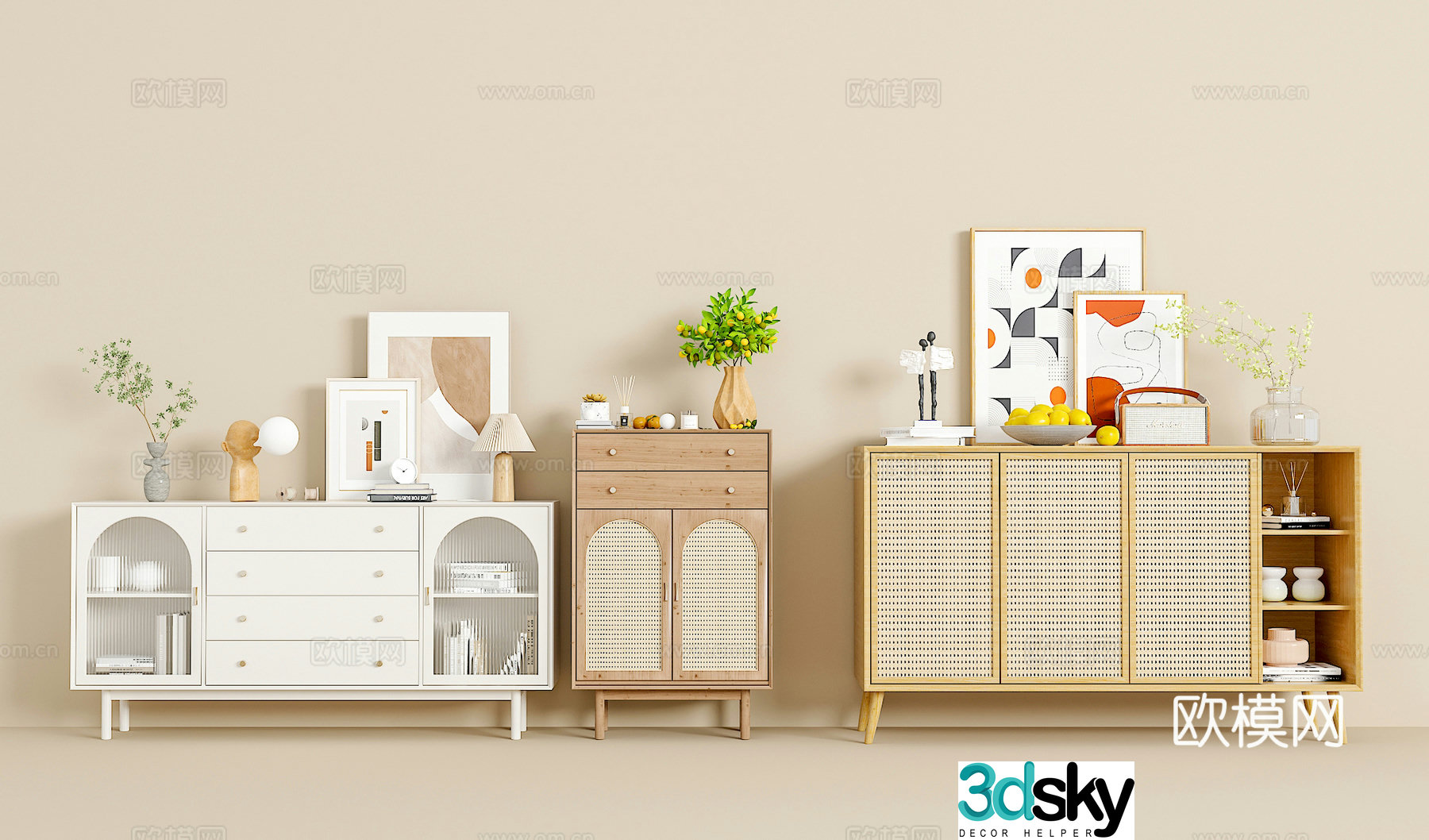 Nordic side cabinet combination decorative cabinet porch cabinet 3D model