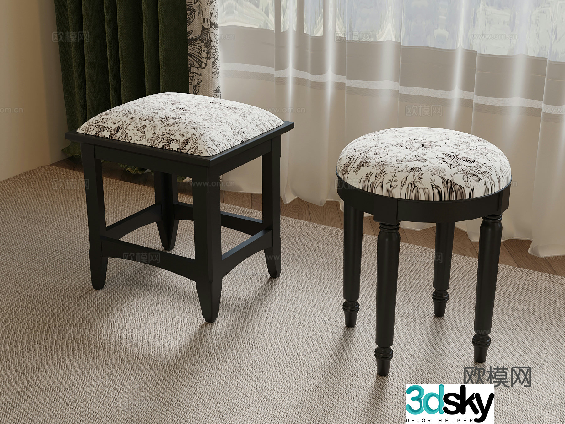26 French stool round stool square stool 3d model