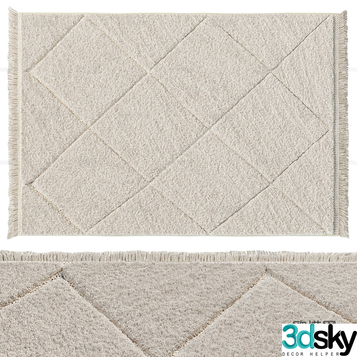 Modern cream style wool fabric carpet 3d model