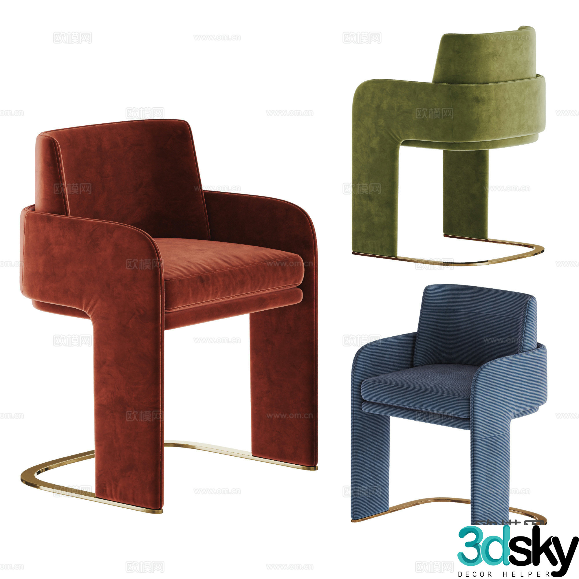 Modern light luxury dining chair casual chair single chair book chair makeup chair fabric single chair 3d model