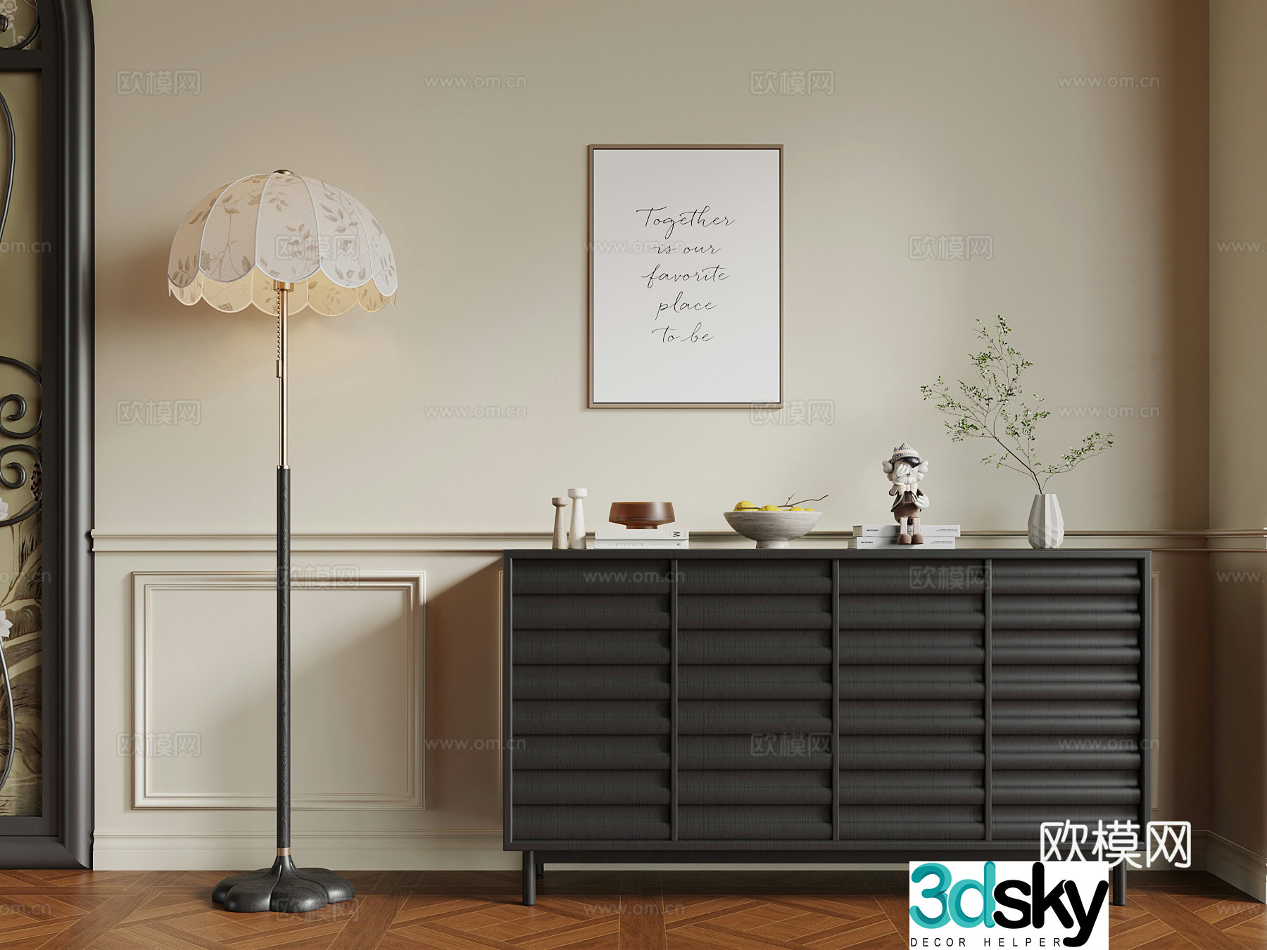 03 French entrance cabinet floor lamp hanging painting 3D model