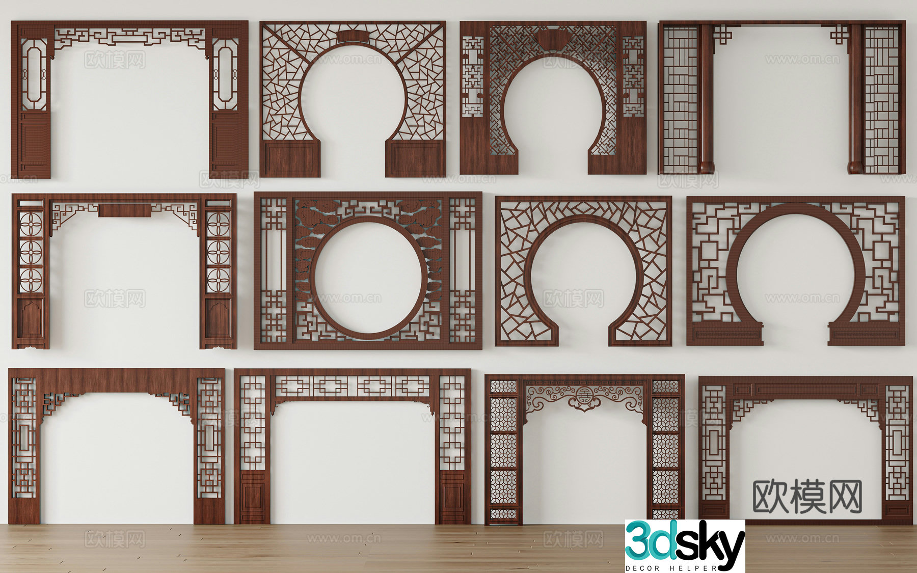 New Chinese style door arch Moon door Song family door arch 3D model