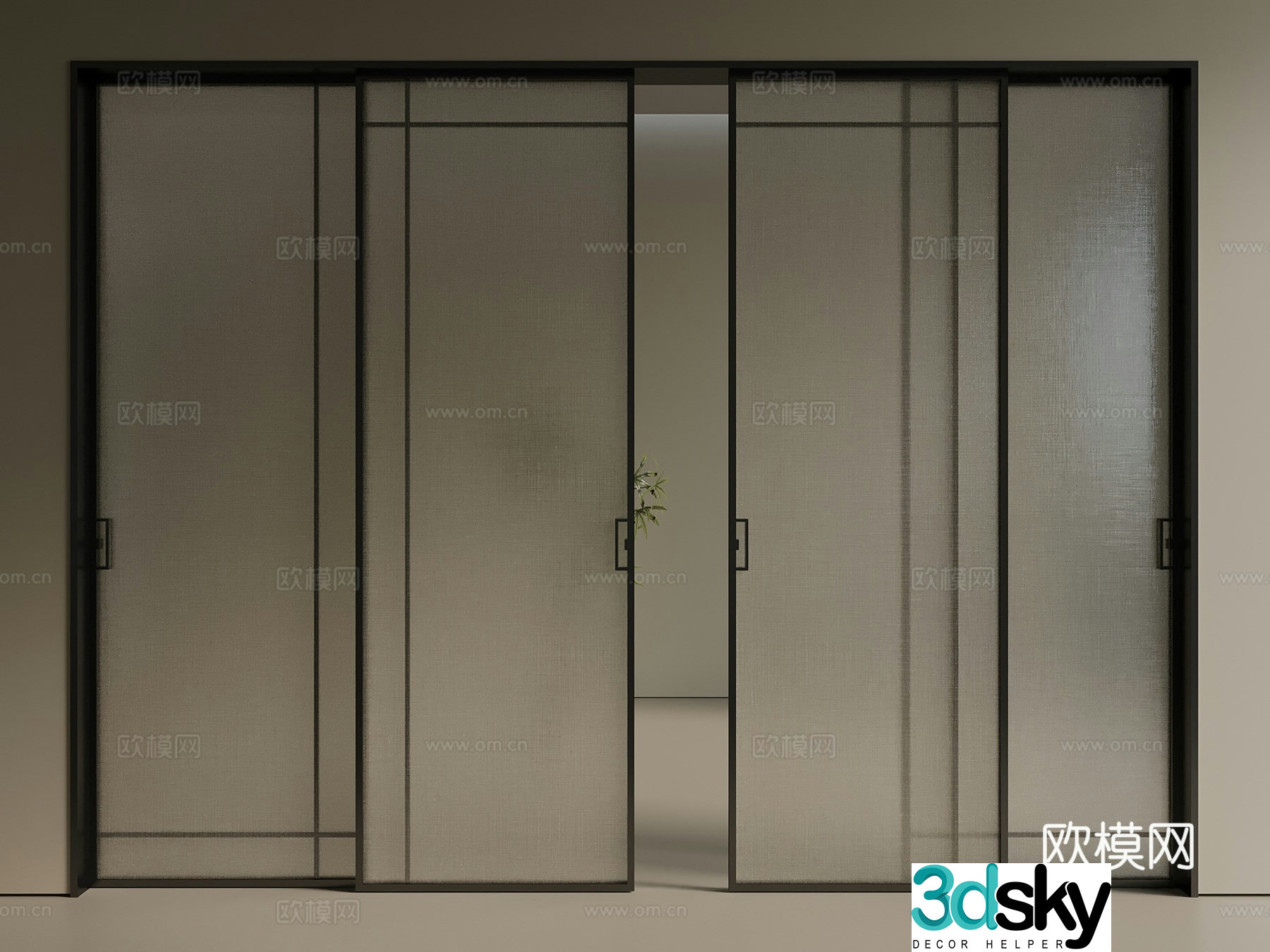 New Chinese style light luxury sliding door glass door balcony door interior door kitchen door 3D model