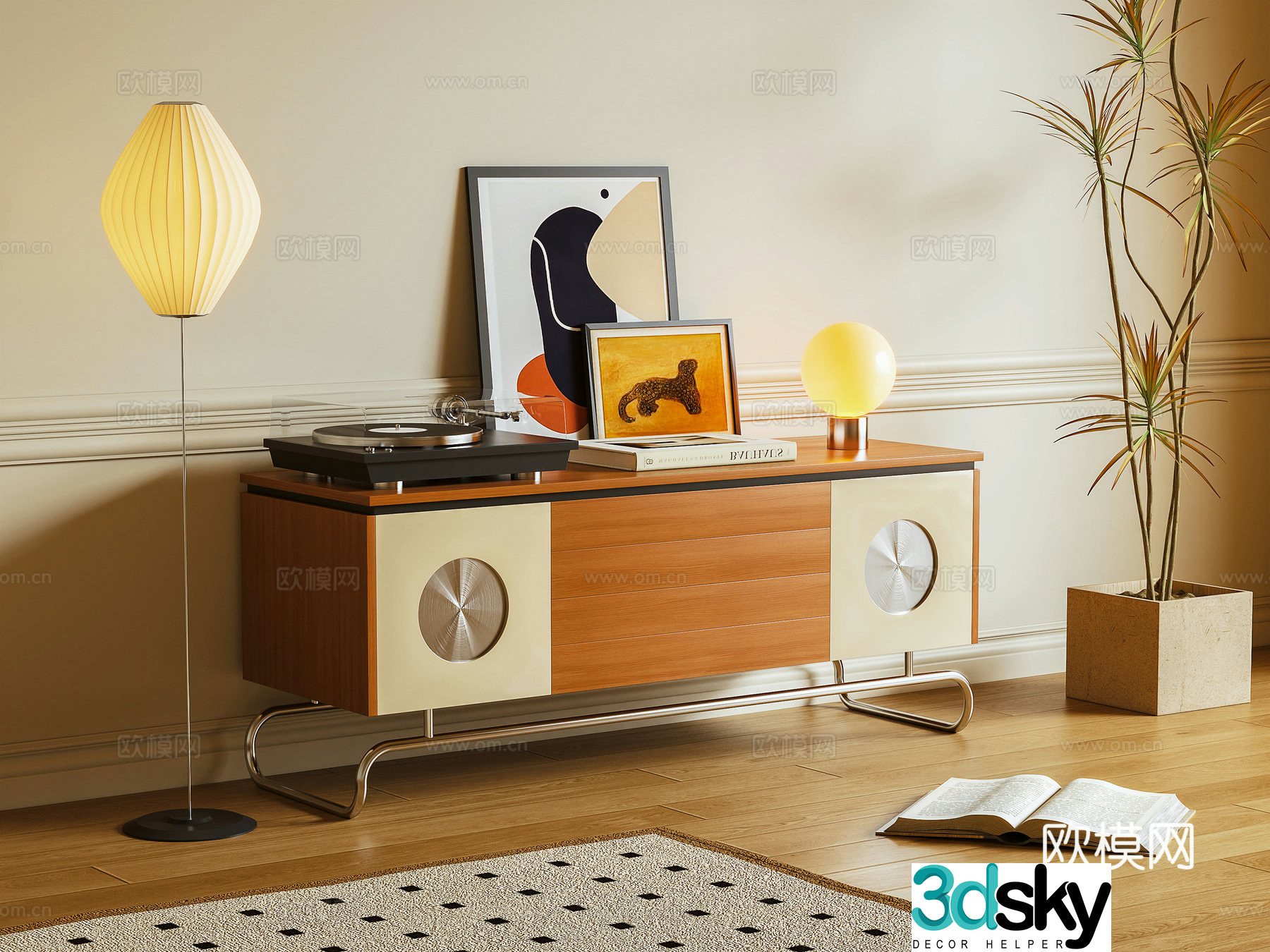 Middle-aged TV cabinet side cabinet 3d model