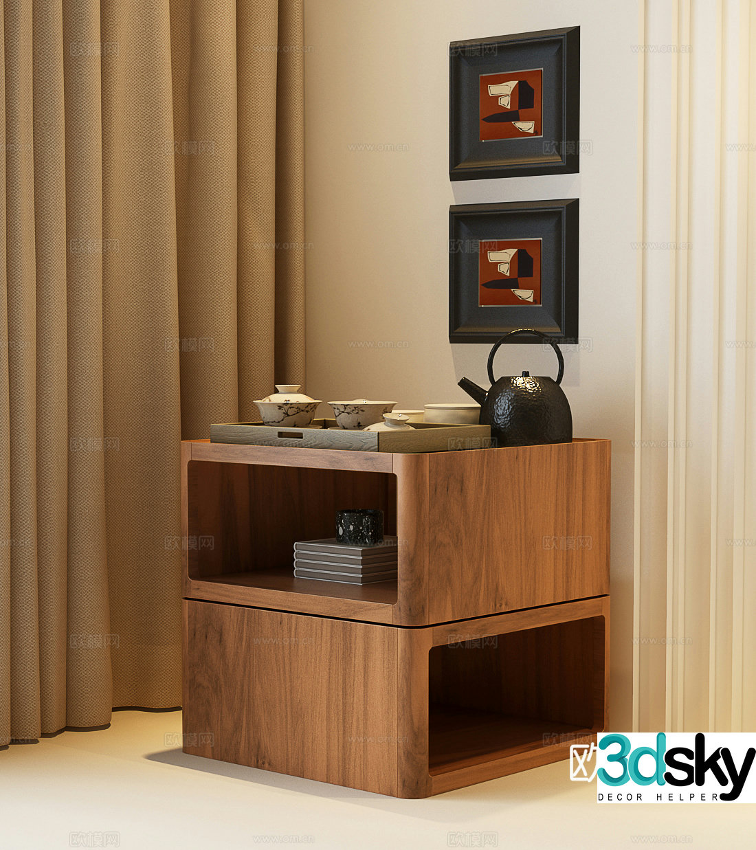 New Chinese style side table New Chinese style bedside table Song’s aesthetic side table Song’s bedside table Corner table Bed 3D model