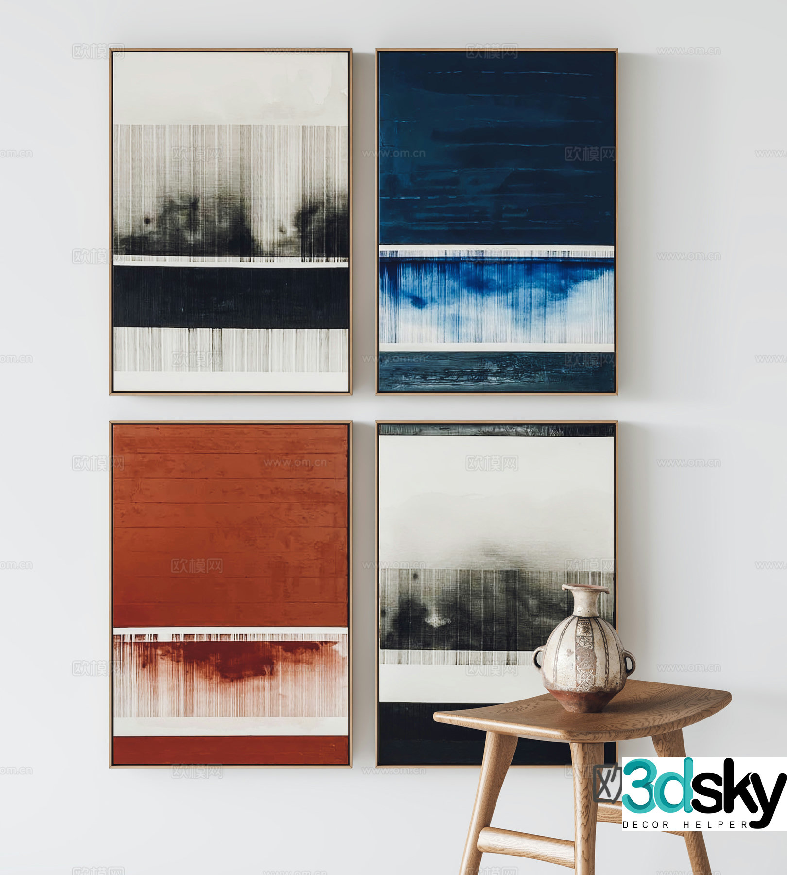 Modern hanging paintings decorative paintings stools 3D model