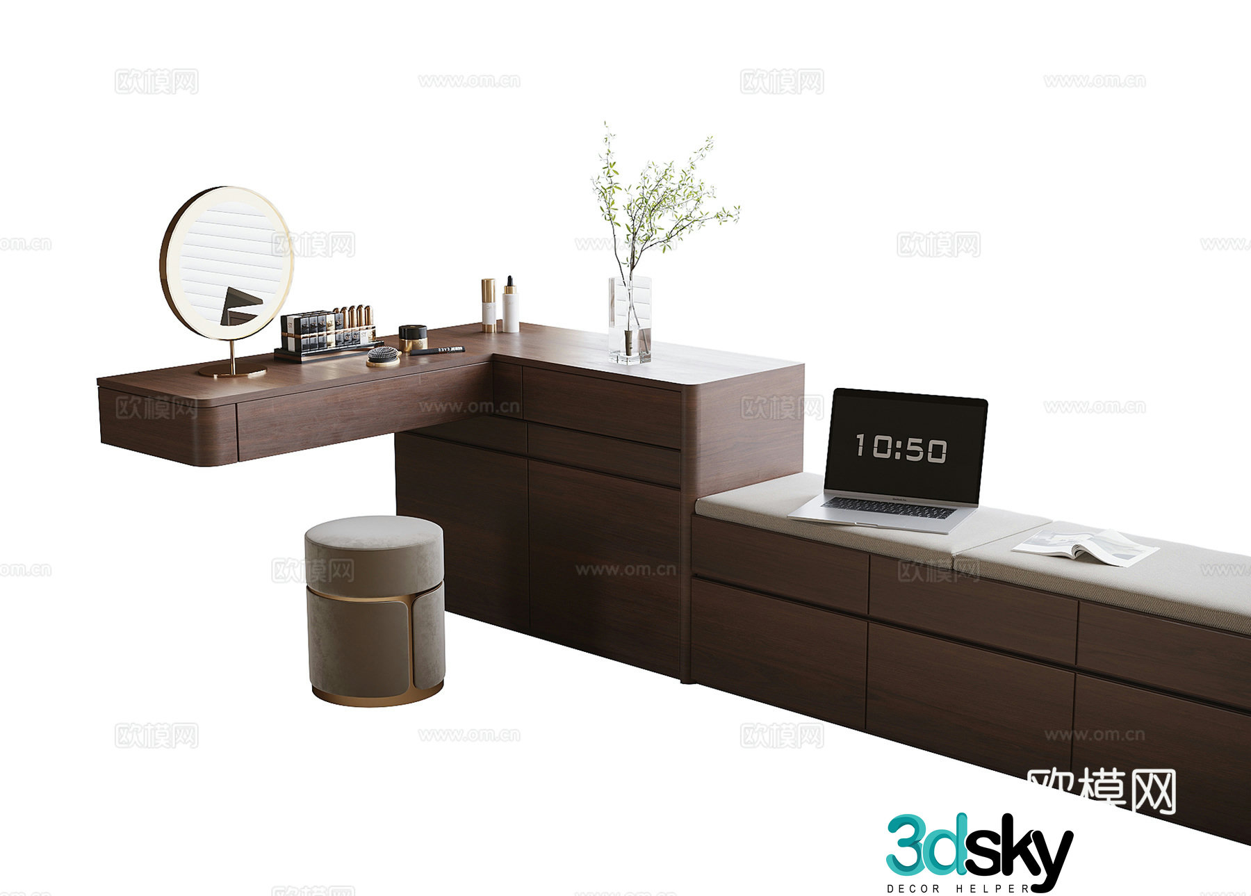 Modern double sofa leather sofa 3d model