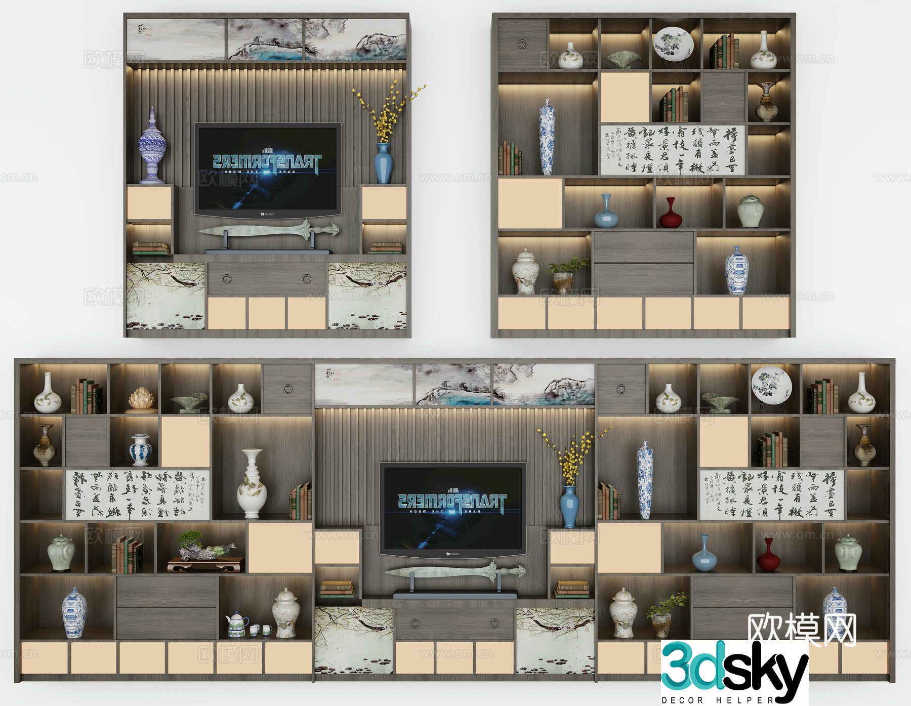 New Chinese style decorative cabinet combination 3D model