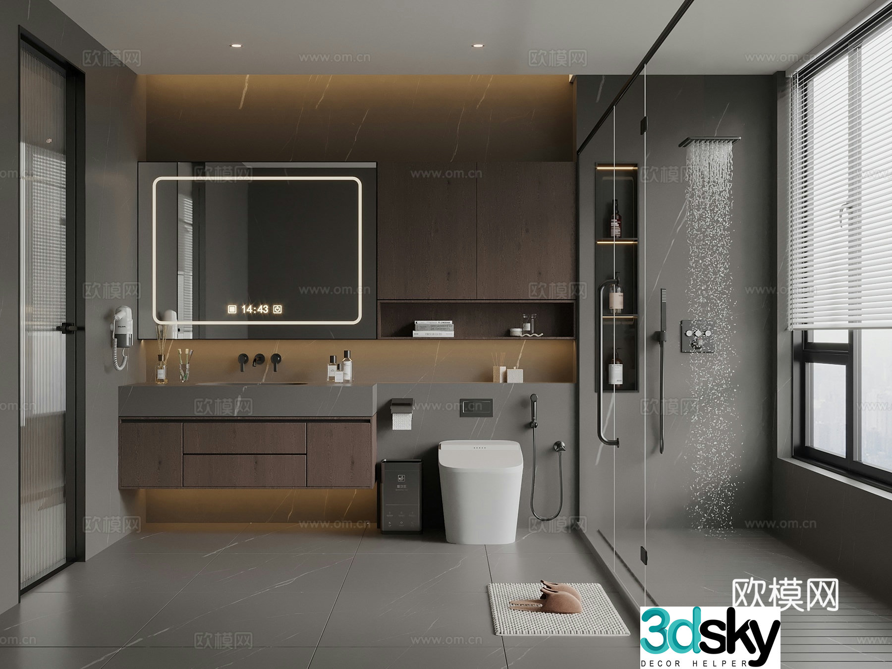 Italian style bathroom wet and dry separate bathroom bathroom toilet ornaments bathroom cabinet 3D model