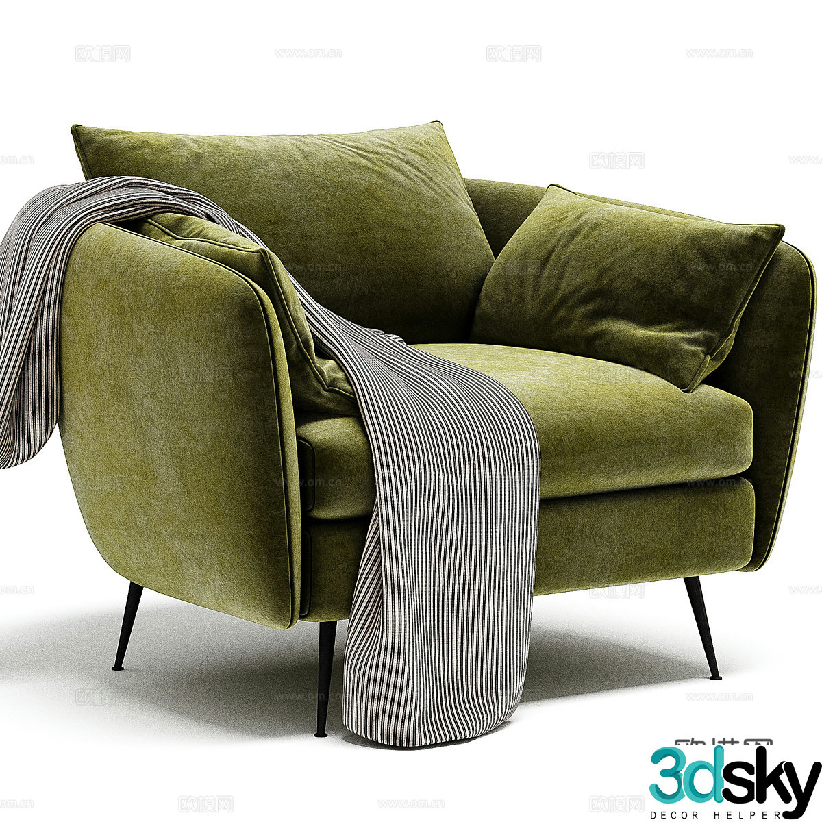 Modern Italian light luxury fabric armchair 3D model