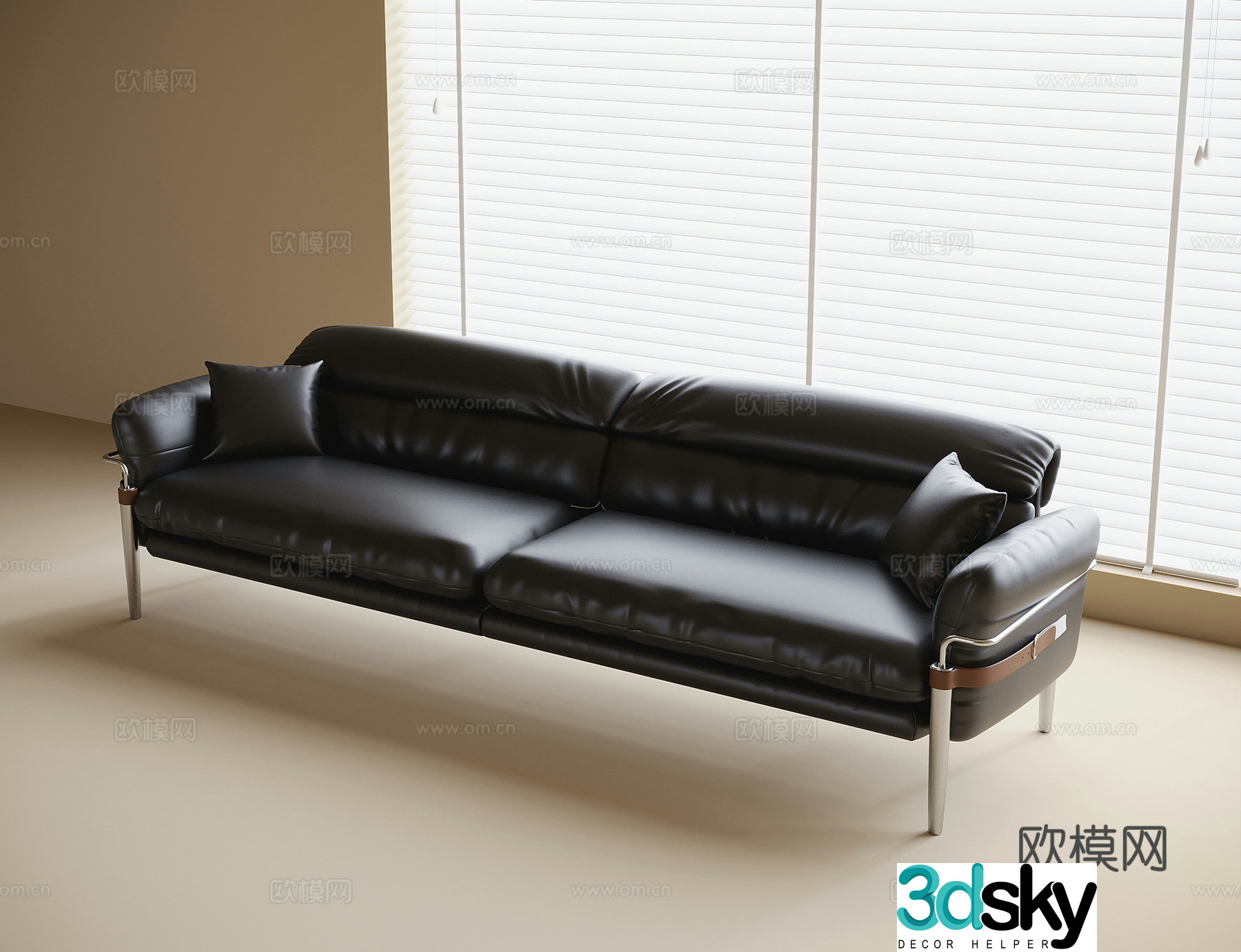 Modern double sofa leather sofa 3d model