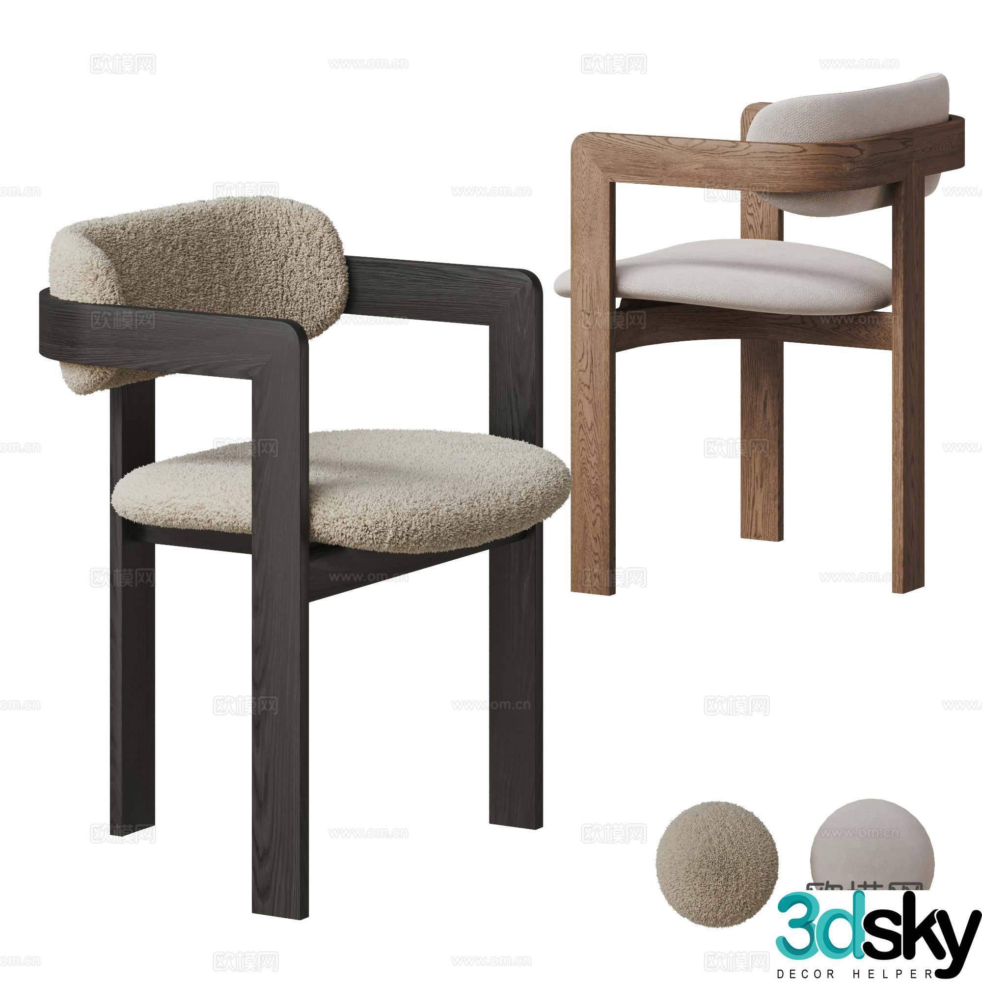 Wasabi Medium Style Dining Chair Combination Lambmere Dining Chair Solid Wood Single Chair Fabric Dining Chair Plush Single 3D Model