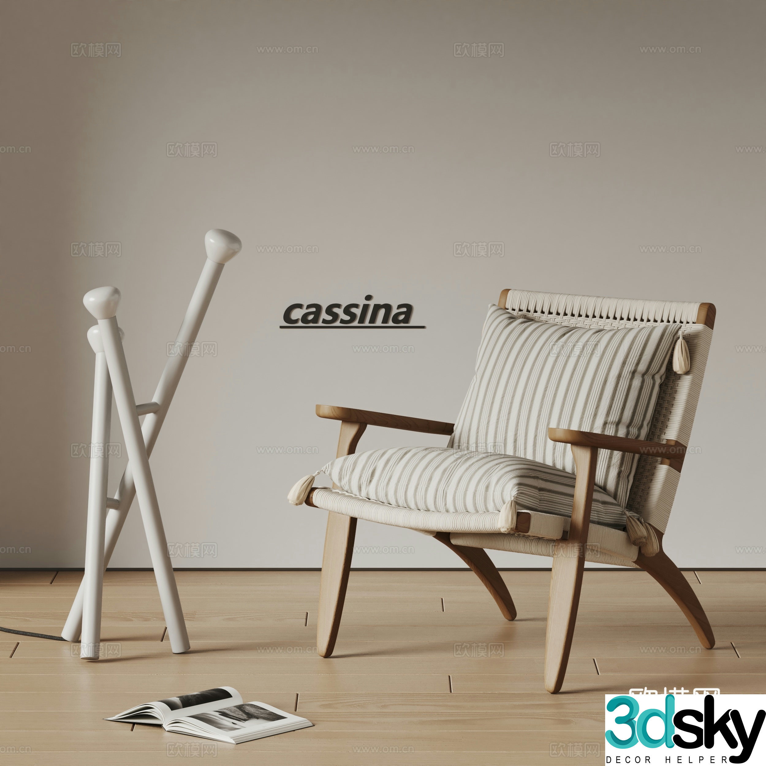 Cassina modern leisure chair sofa chair armchair solid wood chair rattan chair lying 3d model