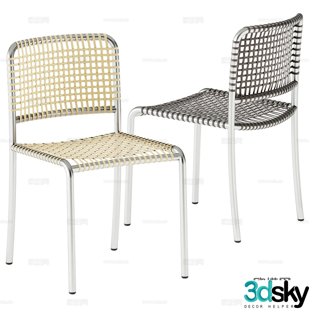 Modern stainless steel rattan single chair 3d model